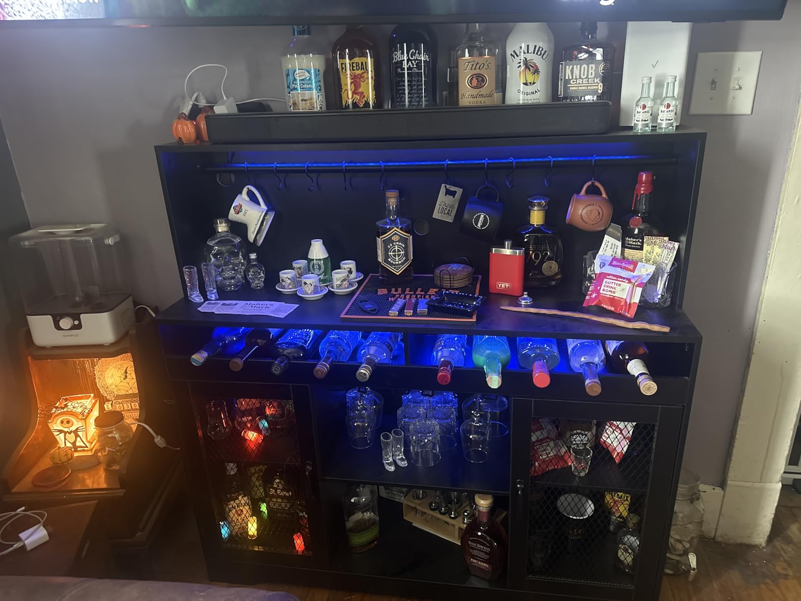 Loomie Wine Bar Cabinet with LED Light, Liquor Cabinet with Glass Holder, Coffee Bar for Liquor, Storage Buffet with Wine Racks (Rustic) customer photo 2