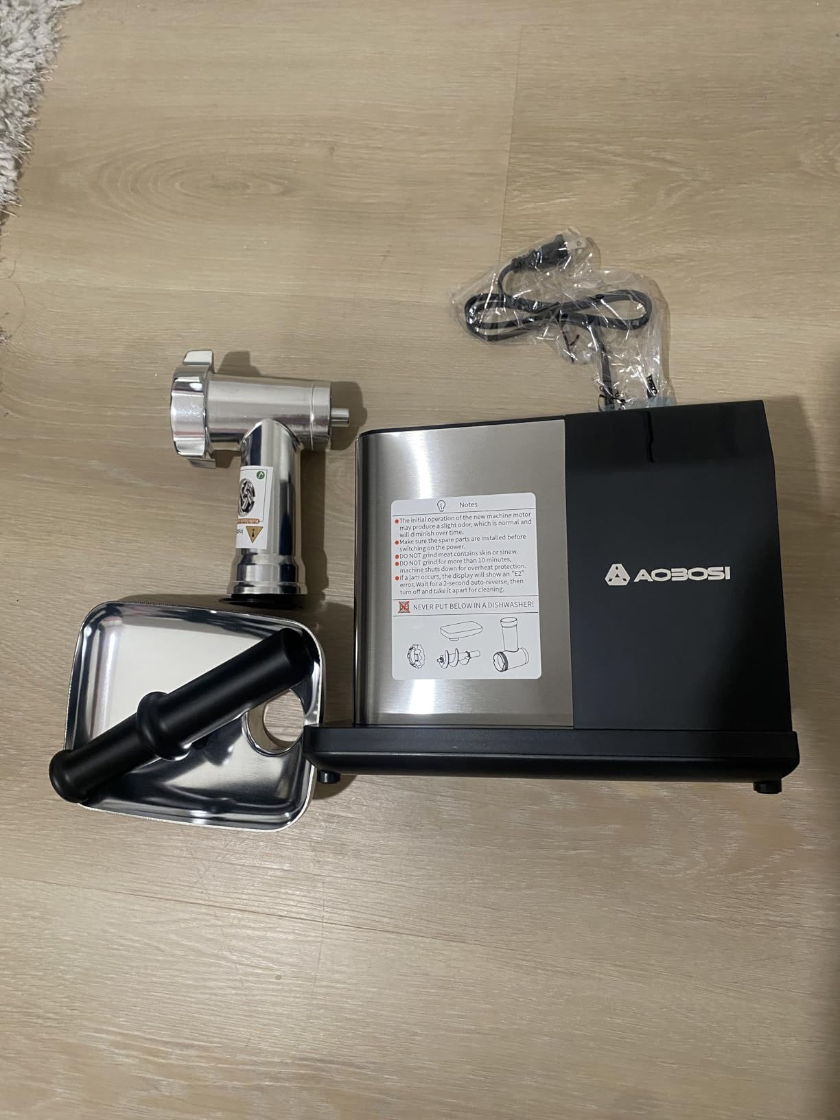 AAOBOSI Meat Grinder Electric 3000W Max with Touch Color Screen, Auto-Reverse & Built-in Storage - 3 Speed Settings, Grinding, Sausage & Kibbe Making for Home Use, Stainless Steel customer photo 1