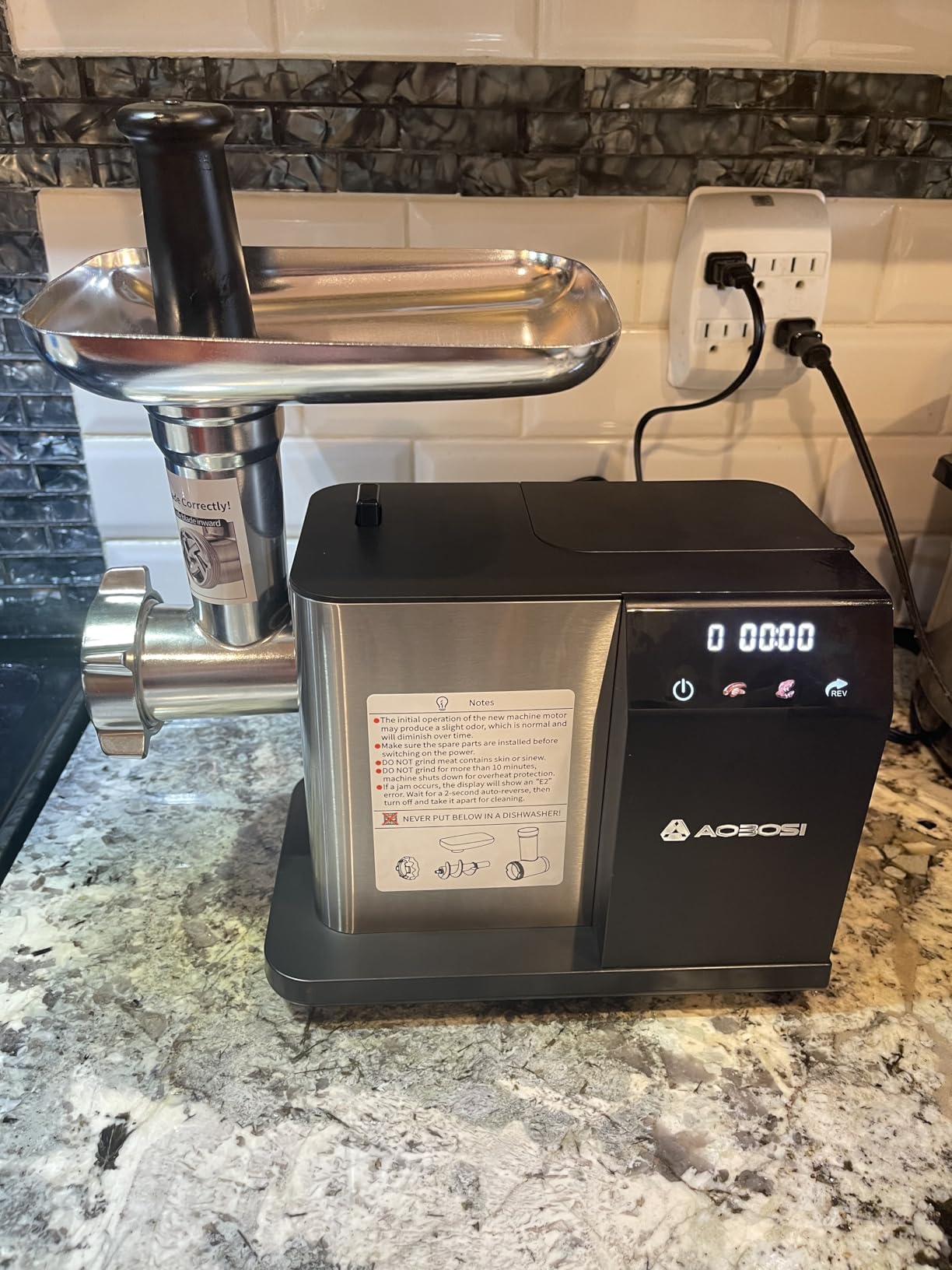 AAOBOSI Meat Grinder Electric 3000W Max with Touch Color Screen, Auto-Reverse & Built-in Storage - 3 Speed Settings, Grinding, Sausage & Kibbe Making for Home Use, Stainless Steel customer photo 2