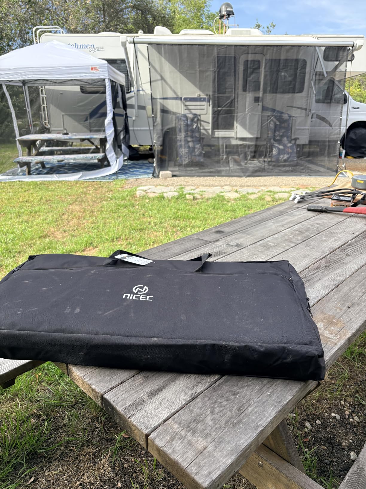 Nice C Camping Kitchen Table, Portable Folding Camp Cook Station, Storage Organizer, with Light Poles, Storage, Side Bag, Side Hooks, for Outdoor, Picnic, Beach, RV Traveling (Black) customer photo 1
