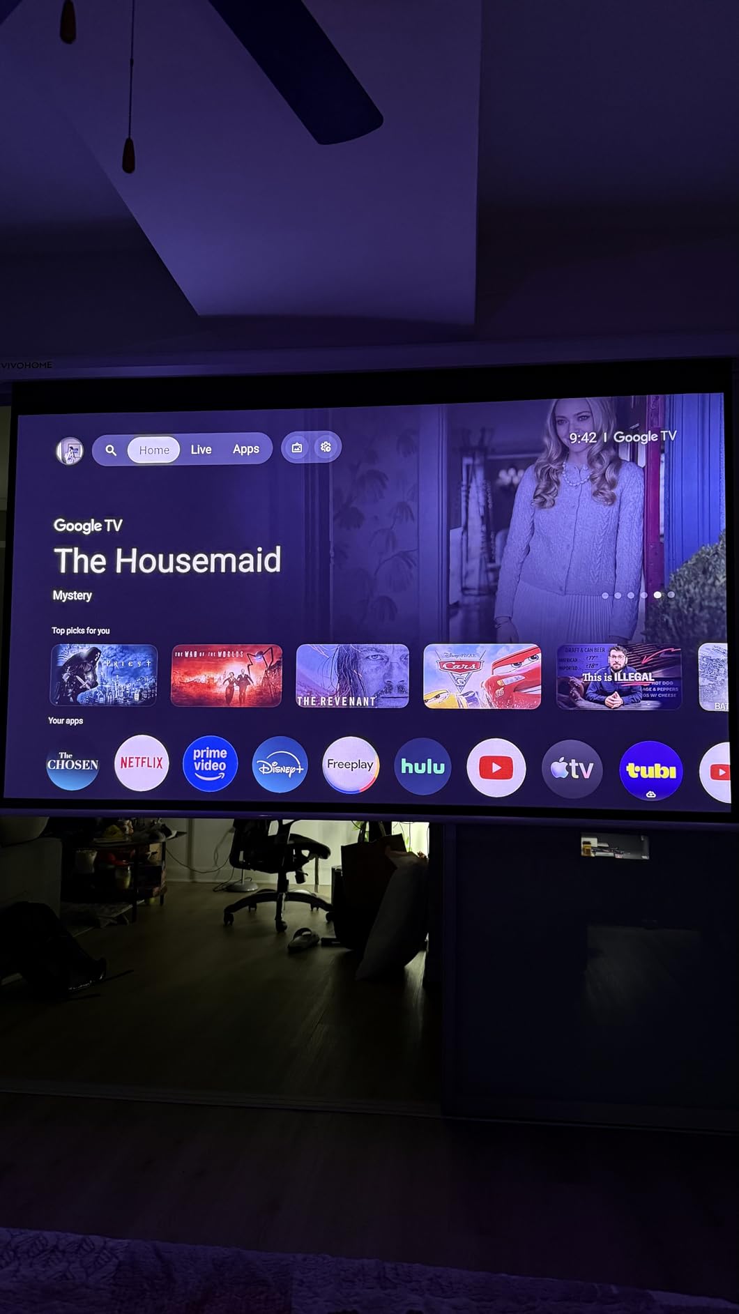 VIVOHOME Motorized Projector Screen with Remote, 16:9 84 Inch Auto Electric Projection Screen, HD 4K Movie Screen for Home Theater, Cinema, Office (73 x 41 White) customer photo 2