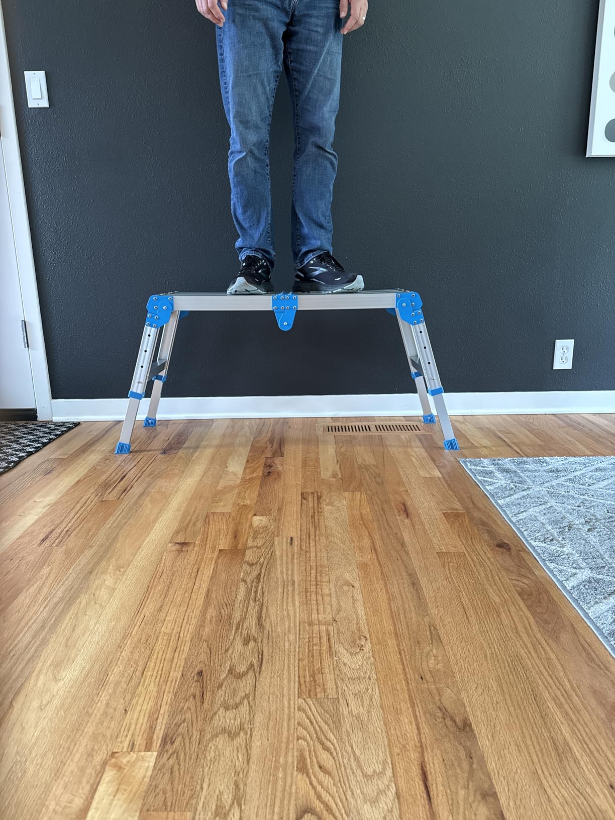 Work Platform 500 Lbs, Folding Step Stool with One-Touch Automatic Fold, 4 Height Adjustment Step Platform, Perfect for RV Cleaning, Home Painting and Reaching High Places, Larger, Blue customer photo 2