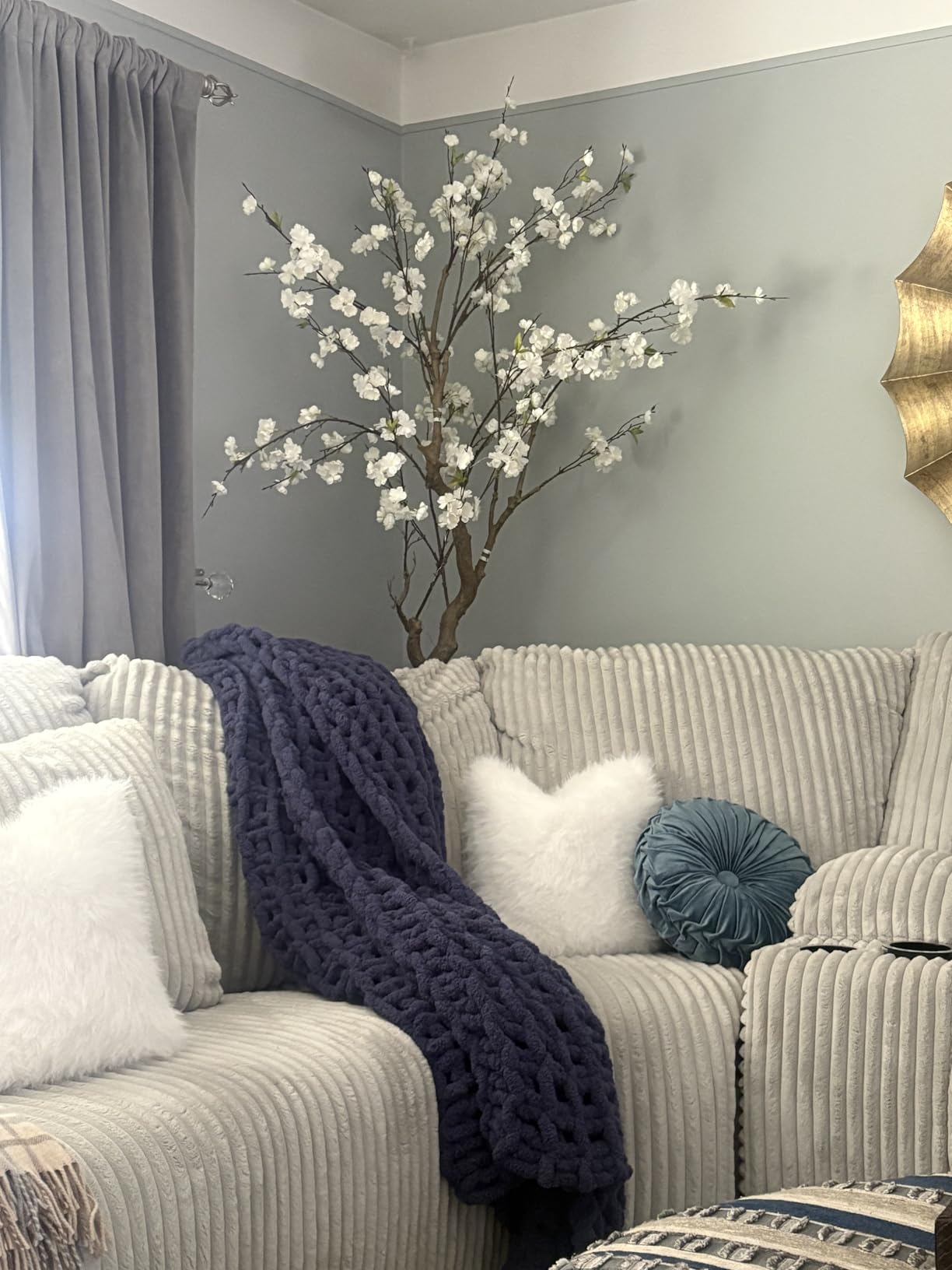 6.7FT Artificial Cherry Blossom Tree with Planter - Realistic Faux Sakura Tree for Home Office Decor, White Flowers, Low Maintenance Indoor/Outdoor Tree (6.7FT) customer photo 2