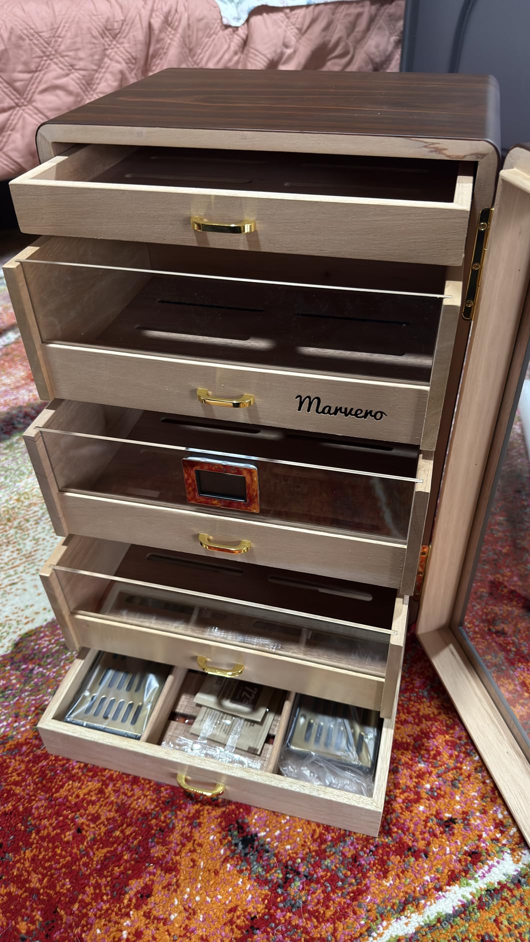 Cigar Humidors, Cedar Wood Humidor with Digital Hygrometer, Drawers, Humidifiers and Gold-Plated Hardwares. Cigar humidor Cabinet for Men Husband Father, 300 Cigars Capacity Black Color customer photo 1