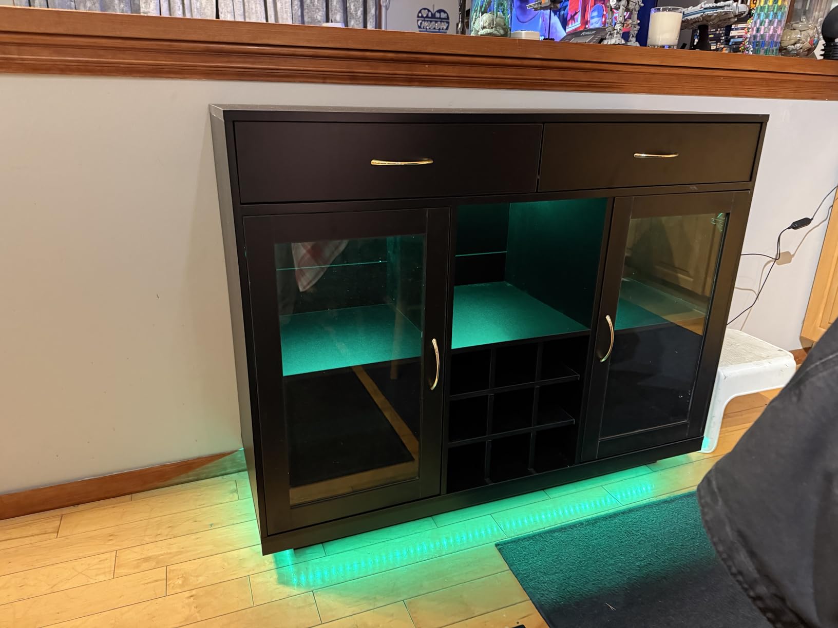 Wine Bar Cabinet with LED Lights, Coffee Bar Cabinet with Wine and Glass Rack, Black Bar Cabinet Liquor Cabinet customer photo 1