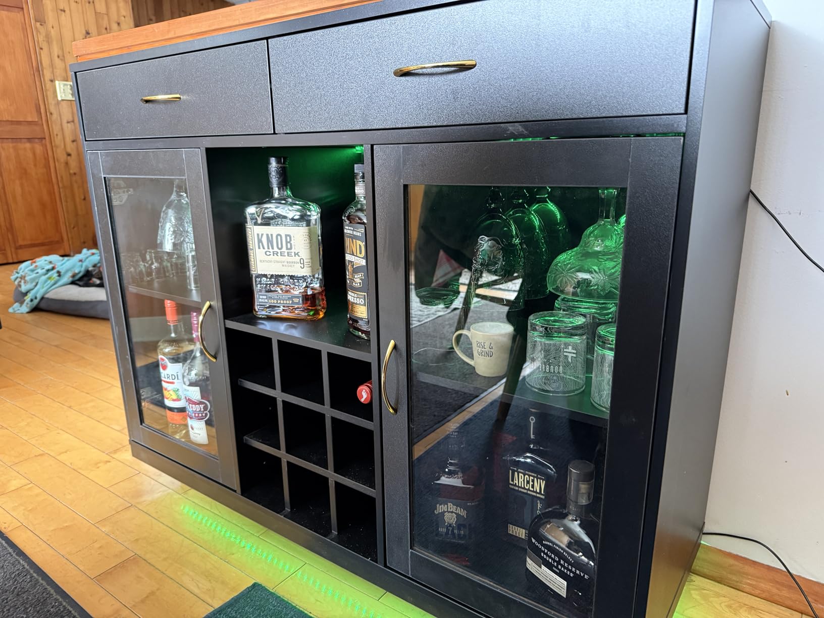 Wine Bar Cabinet with LED Lights, Coffee Bar Cabinet with Wine and Glass Rack, Black Bar Cabinet Liquor Cabinet customer photo 2