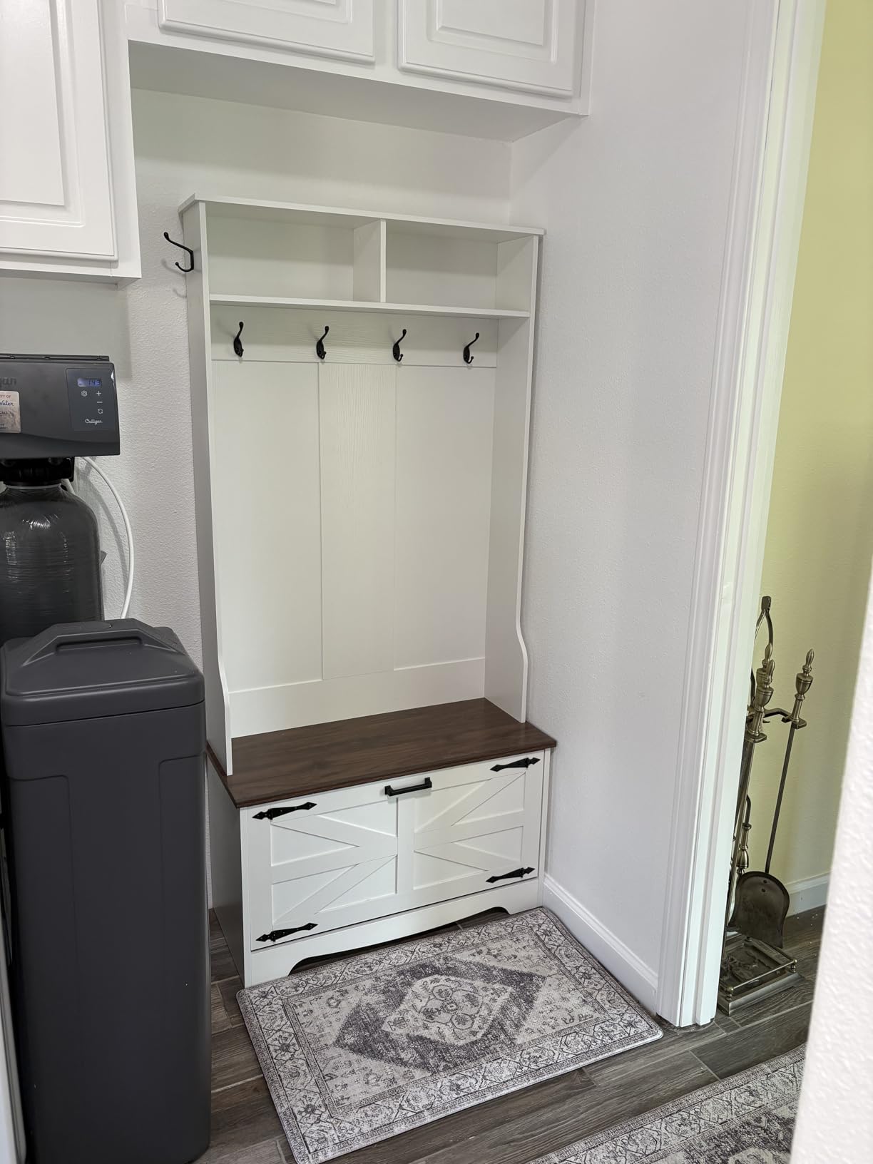 HOOBRO Hall Tree with Bench, Entryway Bench with Coat Rack and Shoe Cabinet, Flip Drawers, Farmhouse Hall Tree with Shoe Organizer, Mud Room, White and Walnut WH85MT01 customer photo 1