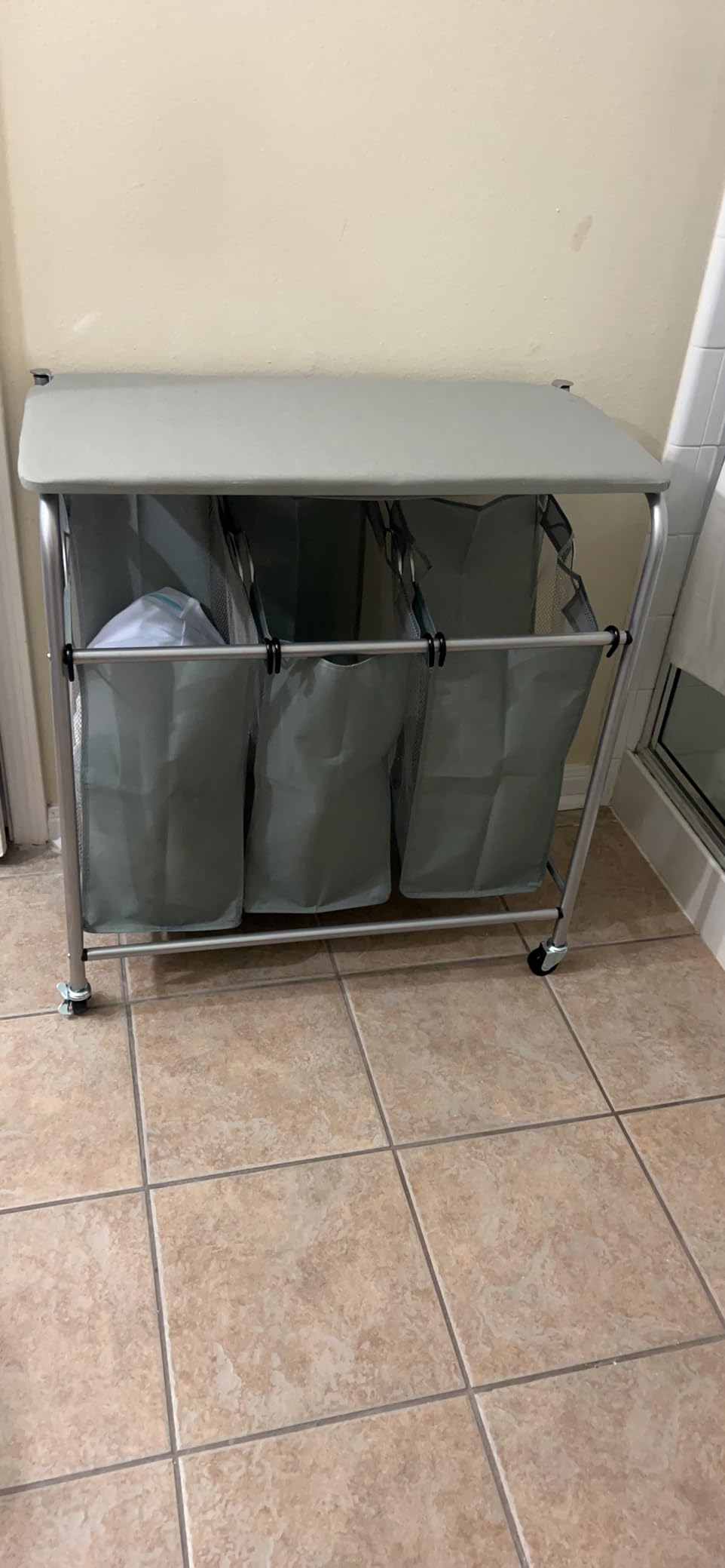 Whitmor Triple Laundry Sorter with Ironing & Folding Table - Rolling Laundry Sorter with Ironing Table - Gunmetal customer photo 2
