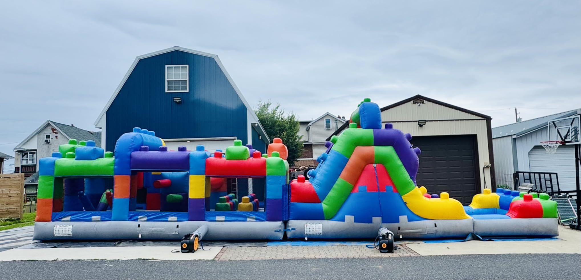 HeroKiddo 42'x 8'x 9.5' Block Party Inflatable Obstacle Course with Dual Lane Water Slide, 100% Commercial Grade PVC Vinyl, Wet/Dry Fun for Kids and Adults, Large Mesh Windows for Easy Supervision customer photo 1