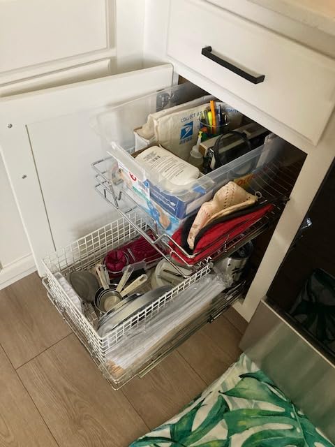 2-Tier Kitchen Cabinet Pull Out Shelf and Drawer Organizer Slide Out Pantry Storage Basket (19