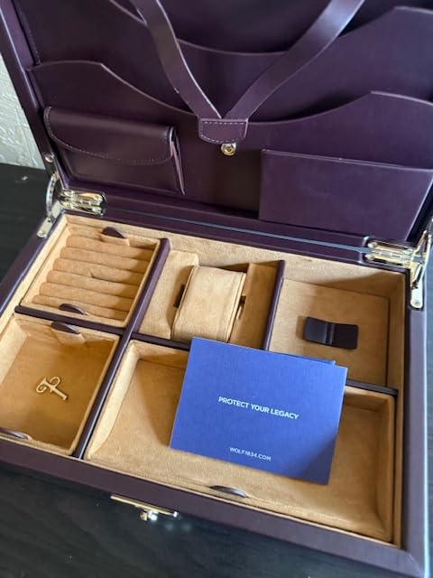 WOLF Philipp Watch and Jewelry Lifestyle Box, Chestnut - Watch Cuff, Cufflink/Ring Tray, Stationery Storage - Ultra-Suede LusterLoc Lining customer photo 1