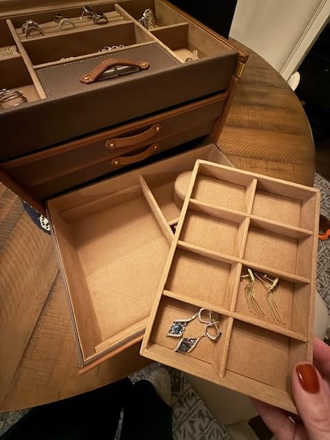WOLF Ida Trunk Jewelry Box, Khaki - Trunk-Style Jewelry Box - Includes Ring Slots, Drawers, Covered Trays, Lid Mirror, Travel Case & Custom Lock customer photo 1