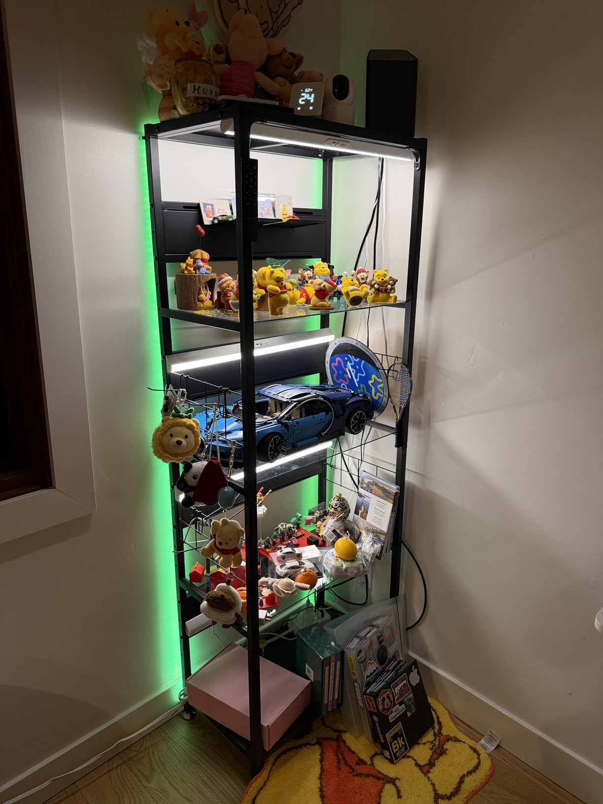 Glass Display Cabinet with 4-Shelf Double Doors and Lock, 5mm Tempered Glass Floor Standing Bookshelf for Living Room, Bedroom, Office, 64 x 31.7 x 14.3 in, Black customer photo 1