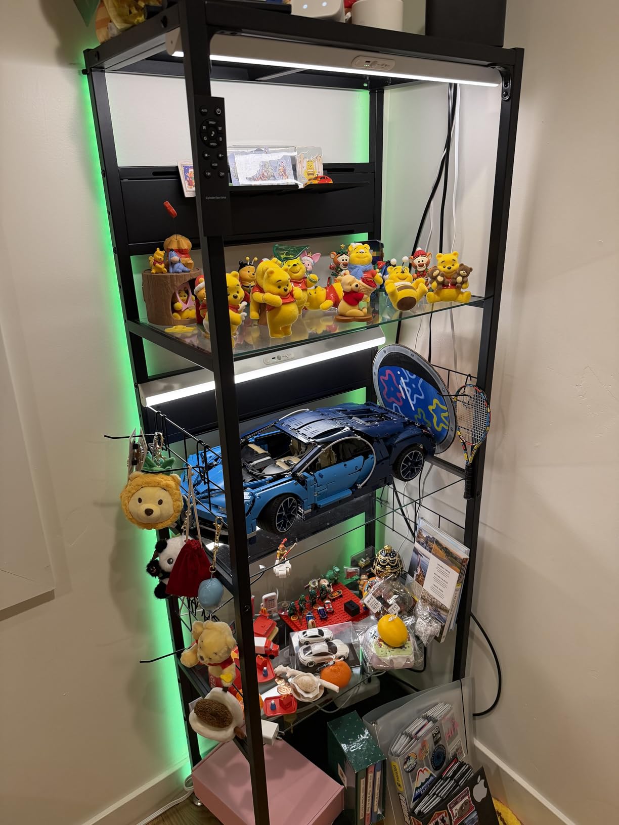 Glass Display Cabinet with 4-Shelf Double Doors and Lock, 5mm Tempered Glass Floor Standing Bookshelf for Living Room, Bedroom, Office, 64 x 31.7 x 14.3 in, Black customer photo 2