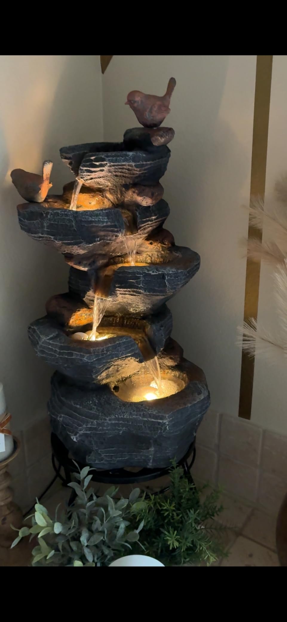 5-Tiers Cascading Rock Water Fountain Outdoor - Waterfalls Fountains with LED Lights, Outdoor/Indoor Resin Water Feature Fountain for Patio, Garden, Backyard, Deck, Porch, Home Docor customer photo 1