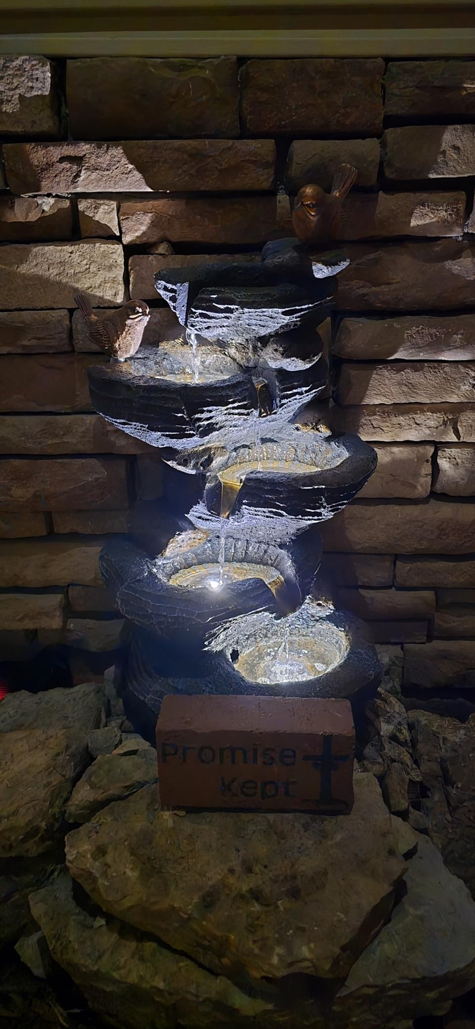 Grepatio Outdoor 5-Tiers Cascading Rock Water Fountain, Waterfall Fountain with 4 LED Lights, Outdoor Fountains and Waterfalls for Garden or Patio, Yard, and Deck Decor with Natural Stone Look customer photo 1