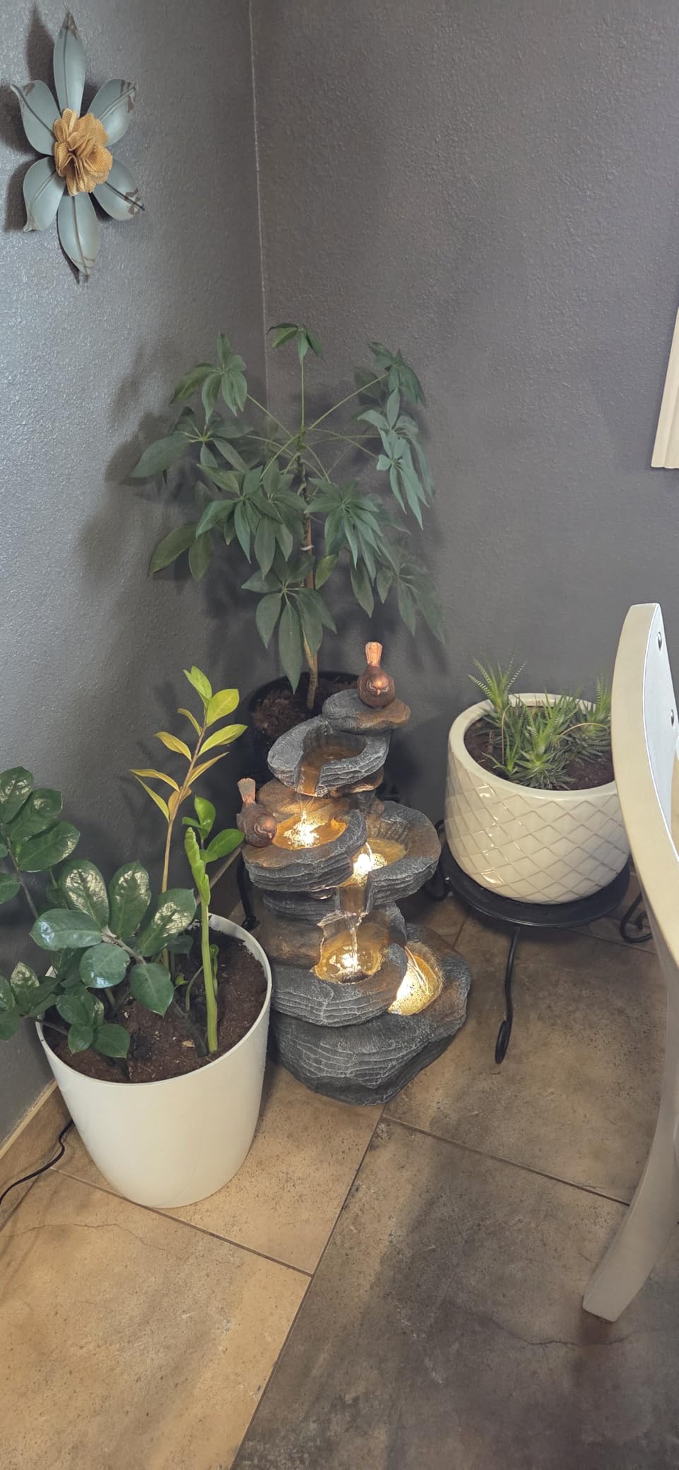 Grepatio Outdoor 5-Tiers Cascading Rock Water Fountain, Waterfall Fountain with 4 LED Lights, Outdoor Fountains and Waterfalls for Garden or Patio, Yard, and Deck Decor with Natural Stone Look customer photo 2