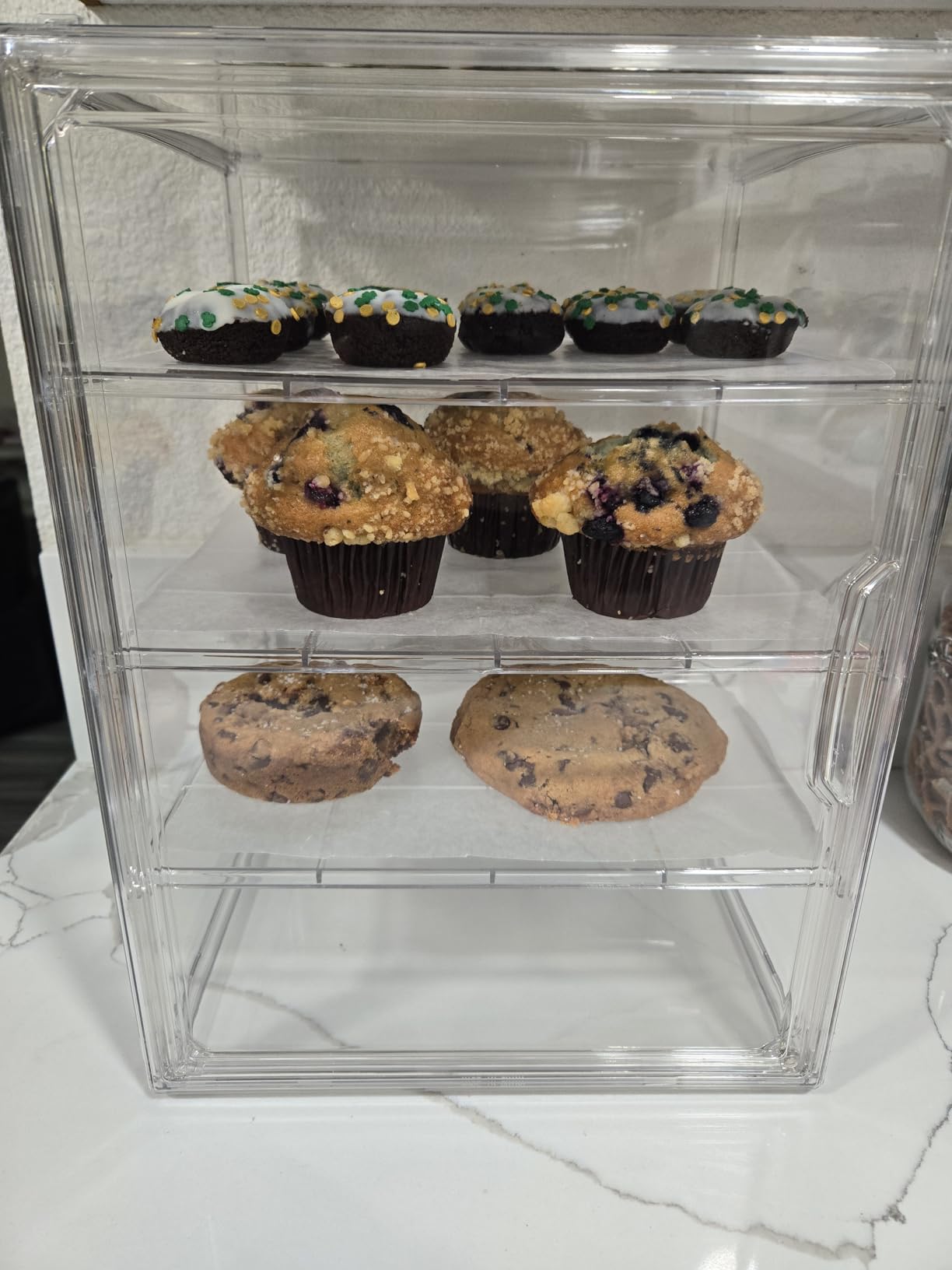 Pastry Display Case,Bread Box for Kitchen Countertop,4-Layer Adjustable BreadBox, Large Capacity Bread Box for Home-baked Breads,Muffins,Bagel Storage Container, Bread Holder 1-Pack customer photo 2