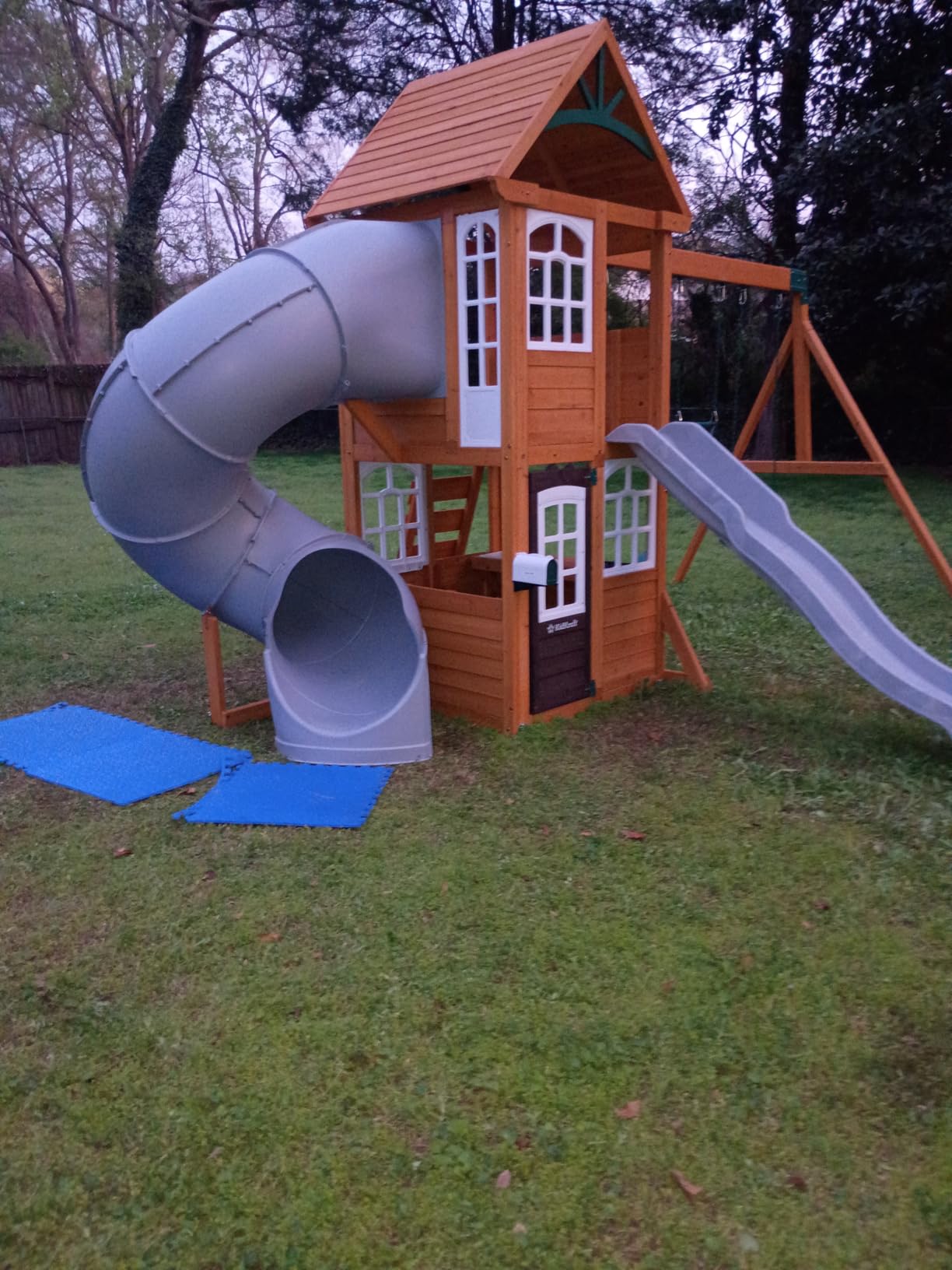 KidKraft Sterling Falls Wooden Swing Set/Playset with Clubhouse, Mailbox, Slide and Play Kitchen customer photo 1