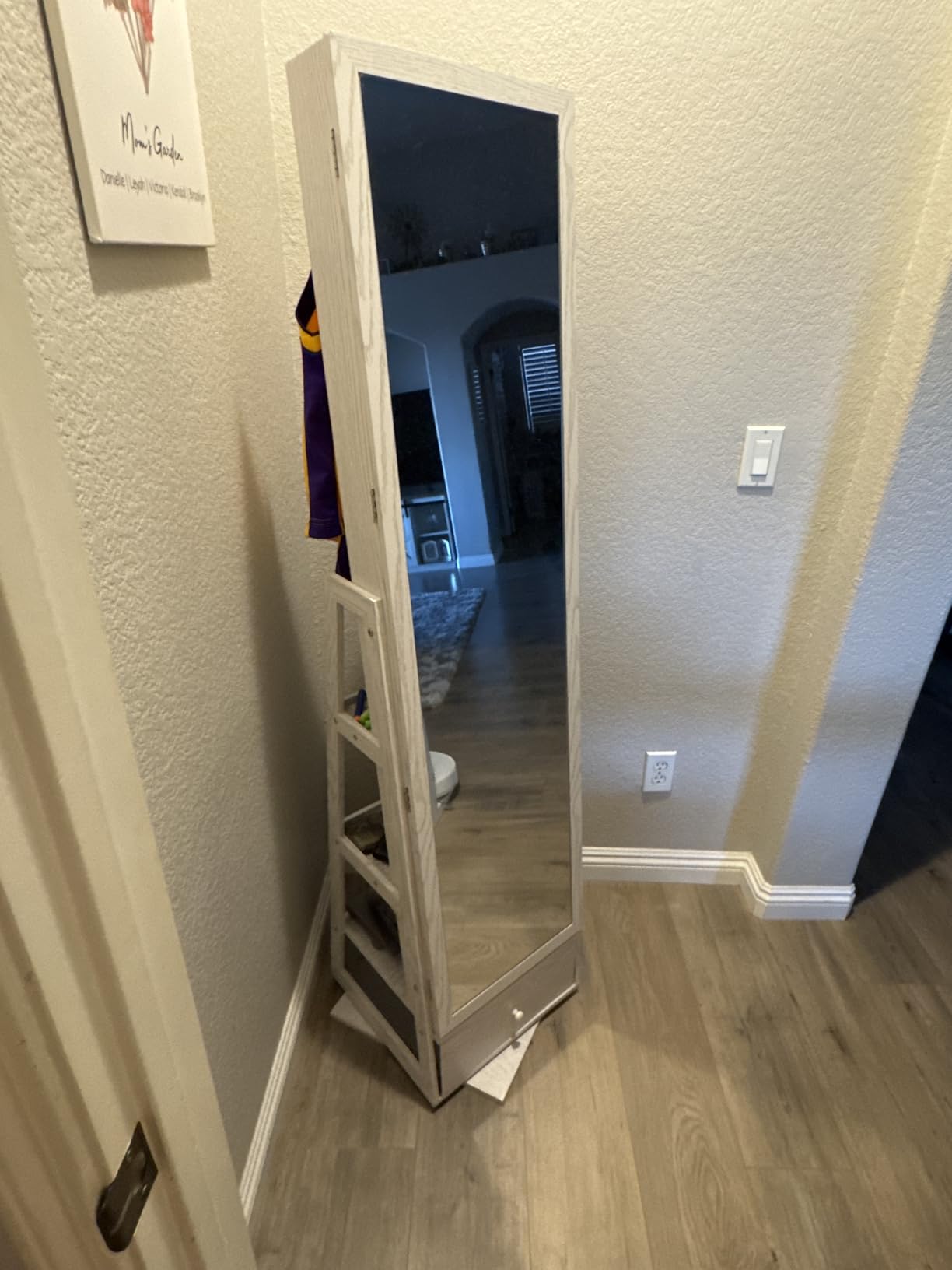 Nicetree 360° Swivel Jewelry Cabinet with Lights, Touch Screen Vanity Mirror, Rotatable Full Length Mirror with Jewelry Storage, Standing Jewelry Armoire Organizer, Foldable Makeup Shelf, Oak customer photo 1