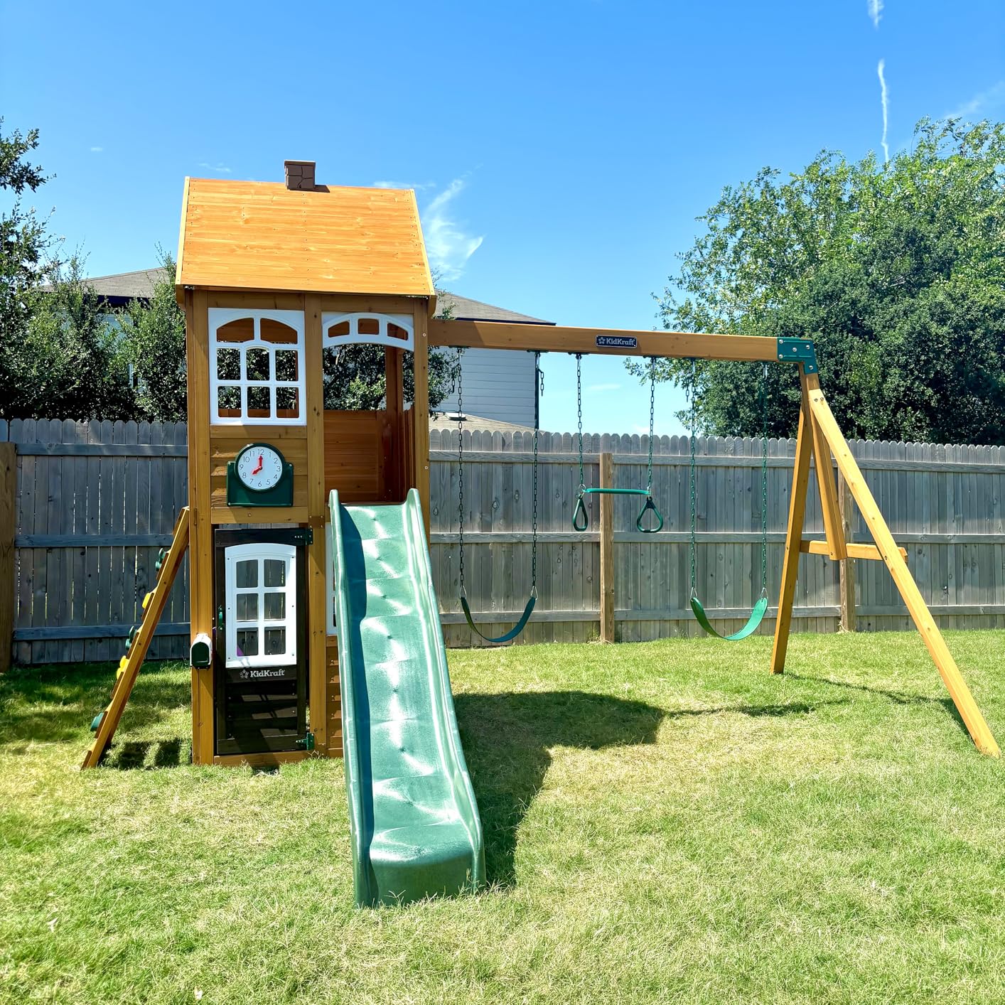 KidKraft Kennedy Springs Wooden Outdoor Swing Set with Slide and Rock Wall customer photo 2