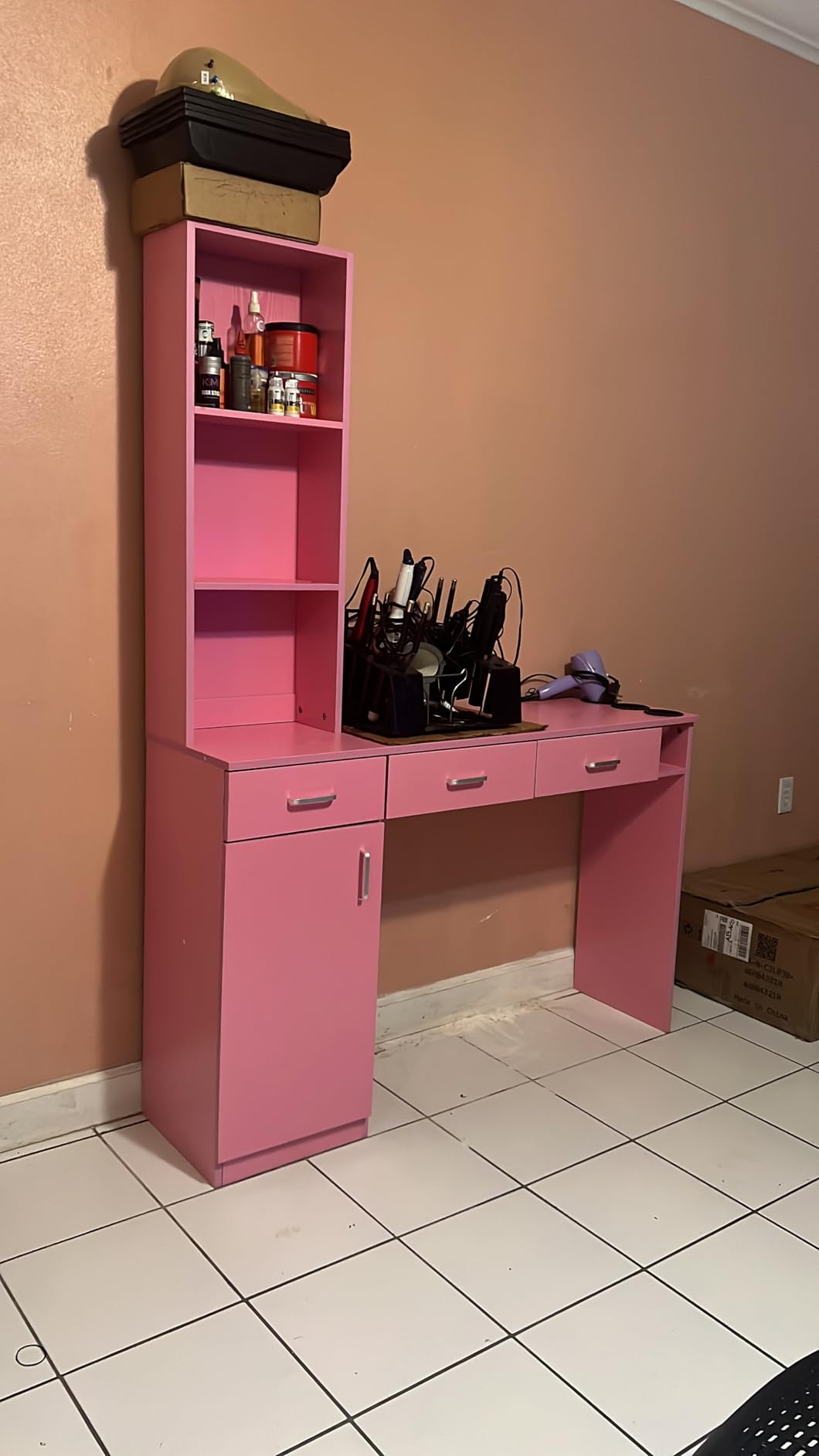 4ever2buy Salon Station for Hair Stylist, Salon Wall Station with Barber Cabinet, Hair Stations Equipment Hair Dryer Holder, Drawers, Wall Mount Barber Beauty Station, Mirror not Included, Black customer photo 1