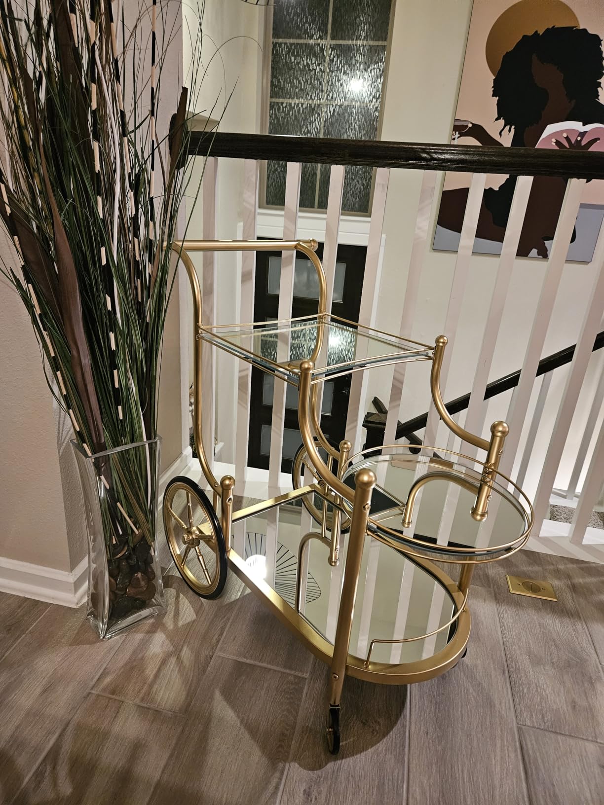 Tangkula Bar Cart, 3-Tier Rolling Home Bar Serving Cart with Mirrored Shelves & 4 Wheels, Mobile Beverage & Wine Cart for Kitchen, Dining Room, Living Room (Gold) customer photo 1
