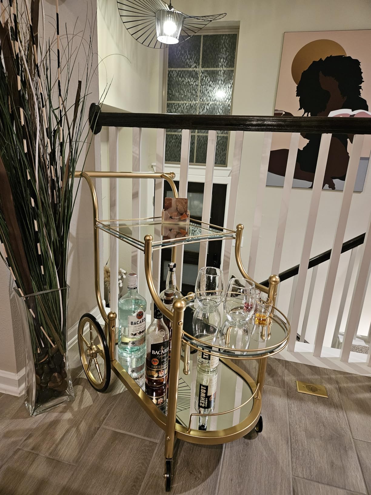 Tangkula Bar Cart, 3-Tier Rolling Home Bar Serving Cart with Mirrored Shelves & 4 Wheels, Mobile Beverage & Wine Cart for Kitchen, Dining Room, Living Room (Gold) customer photo 2