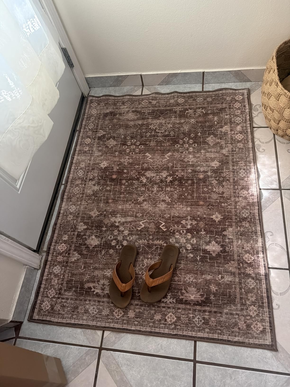 Oriental 10x14 Rug Living Room - Washable Oushak Boho Extra Large for Bedroom Non Slip Soft Faux Wool Carpet for Dining Room Playroom - Cream Blue and Green Floral Rug customer photo 1