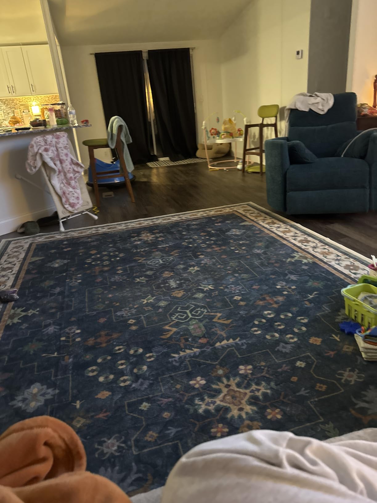 Oriental 10x14 Rug Living Room - Washable Oushak Boho Extra Large for Bedroom Non Slip Soft Faux Wool Carpet for Dining Room Playroom - Cream Blue and Green Floral Rug customer photo 2