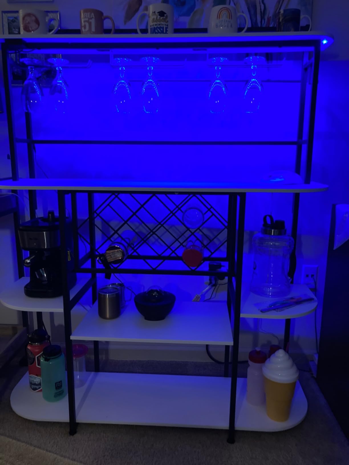 Wine Rack with LED Light, Bar Table Cabinet with Glass Holder, Freestanding Coffee Bar Storage Shelves, 6-Tier Liquor Cabinet customer photo 1