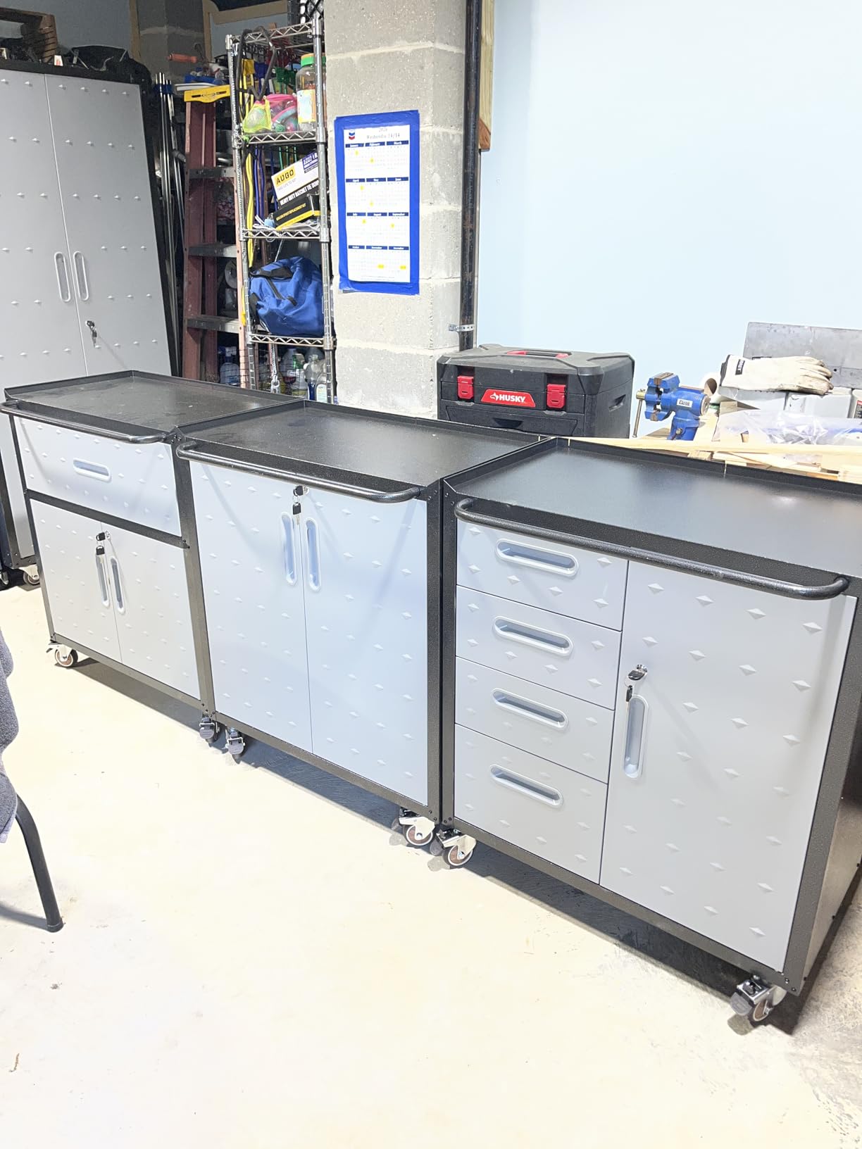 Black Garage Storage Cabinets System 6 PCS Workshop Set with Drawers Locking Heavy Duty Rolling Cart with Adjustable Shelves Garage Tool Workbench Cabinets customer photo 1