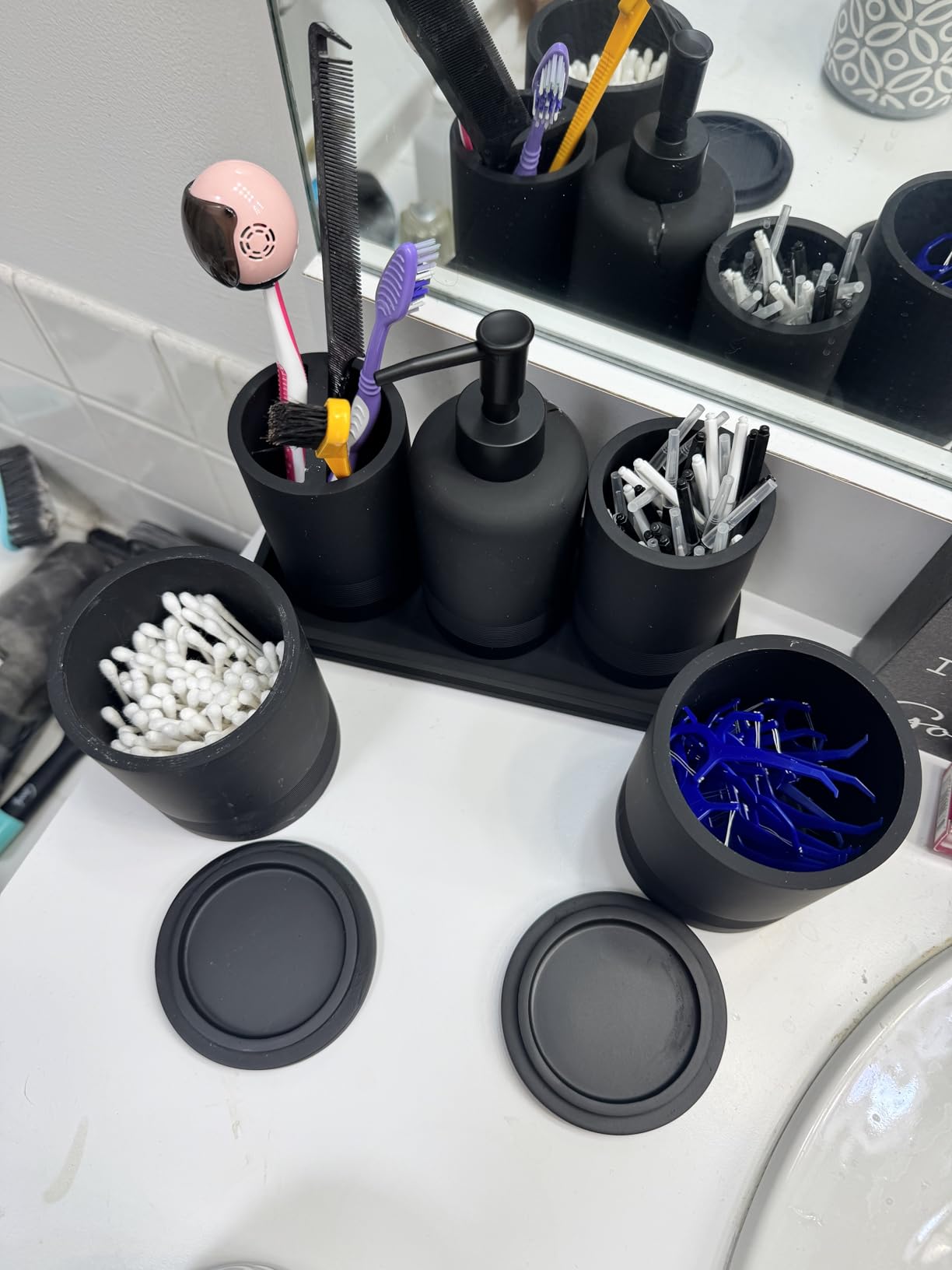 6-Piece Bathroom Accessories Set, Organizer Set with Soap Dispenser, Toothbrush Holder Set, Vanity Tray, Tumbler & 2 Cotton Swab Jars - Modern Stylish Bathroom Storage(Marble White) customer photo 1