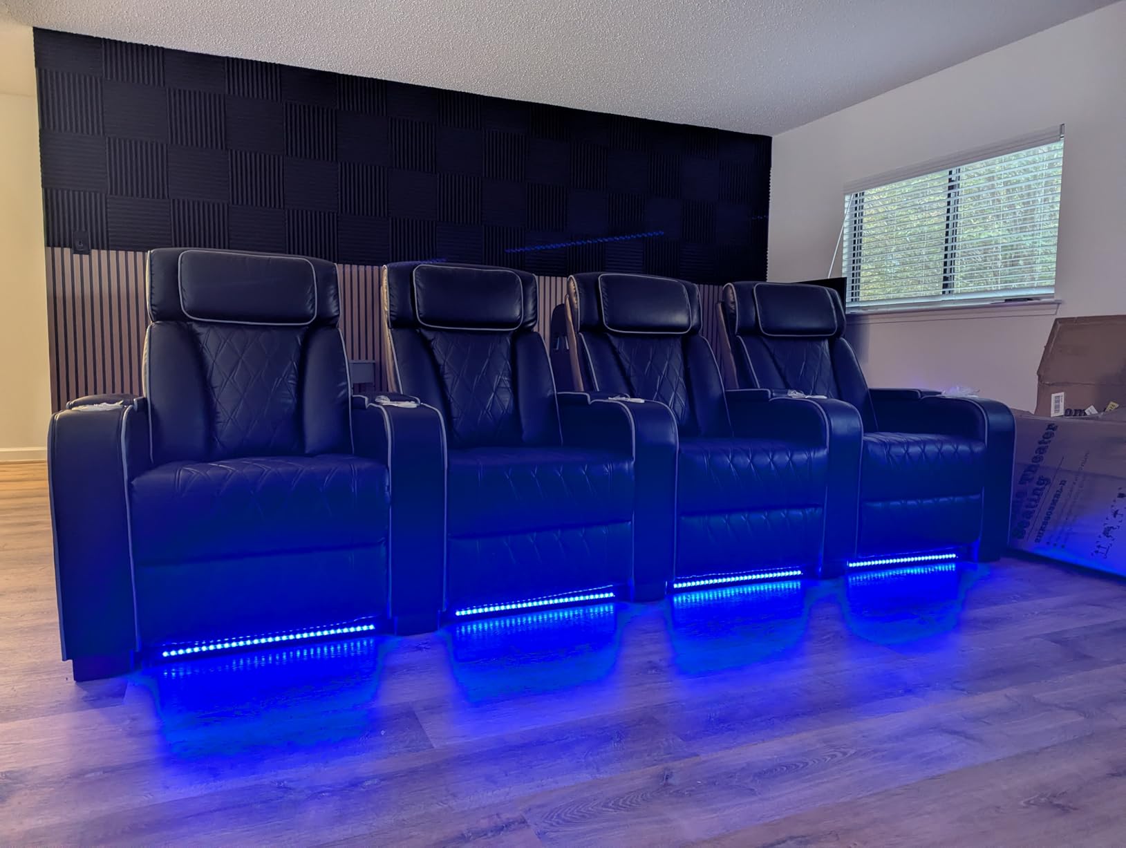 Luxury Home Theater Seating - Power Recliner with Adjustable Headrests, Blue LED Ambient Lighting, Tray Table, USB & Type-C Charging (Black, 3 Seat) customer photo 3