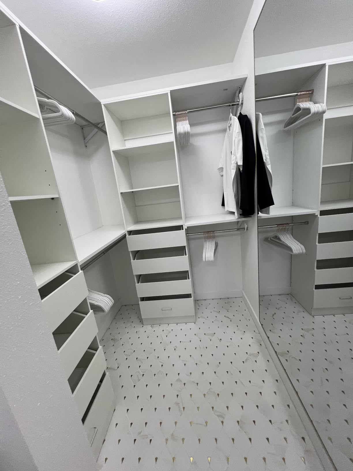 Aheaplus Closet System, 6-15Ft Closet Organizer with 8 Wooden Drawers, Wood Closet Organizer System with Tower, Walk-in Closet Organizer Wardrobe Clothes Rack with 4 Hanging Rods, Garment Rack, White customer photo 1