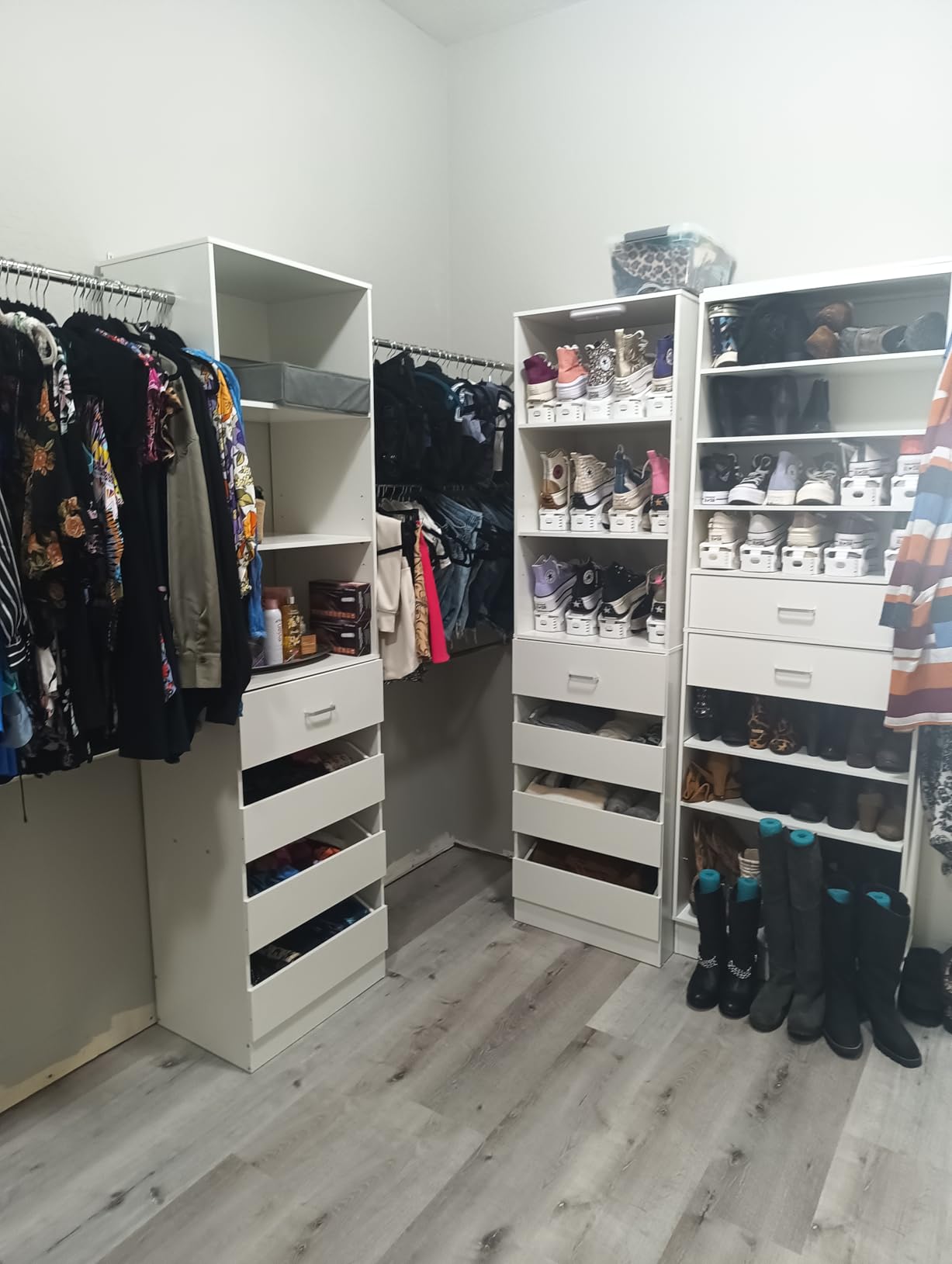 Aheaplus Closet System, 6-15Ft Closet Organizer with 8 Wooden Drawers, Wood Closet Organizer System with Tower, Walk-in Closet Organizer Wardrobe Clothes Rack with 4 Hanging Rods, Garment Rack, White customer photo 2