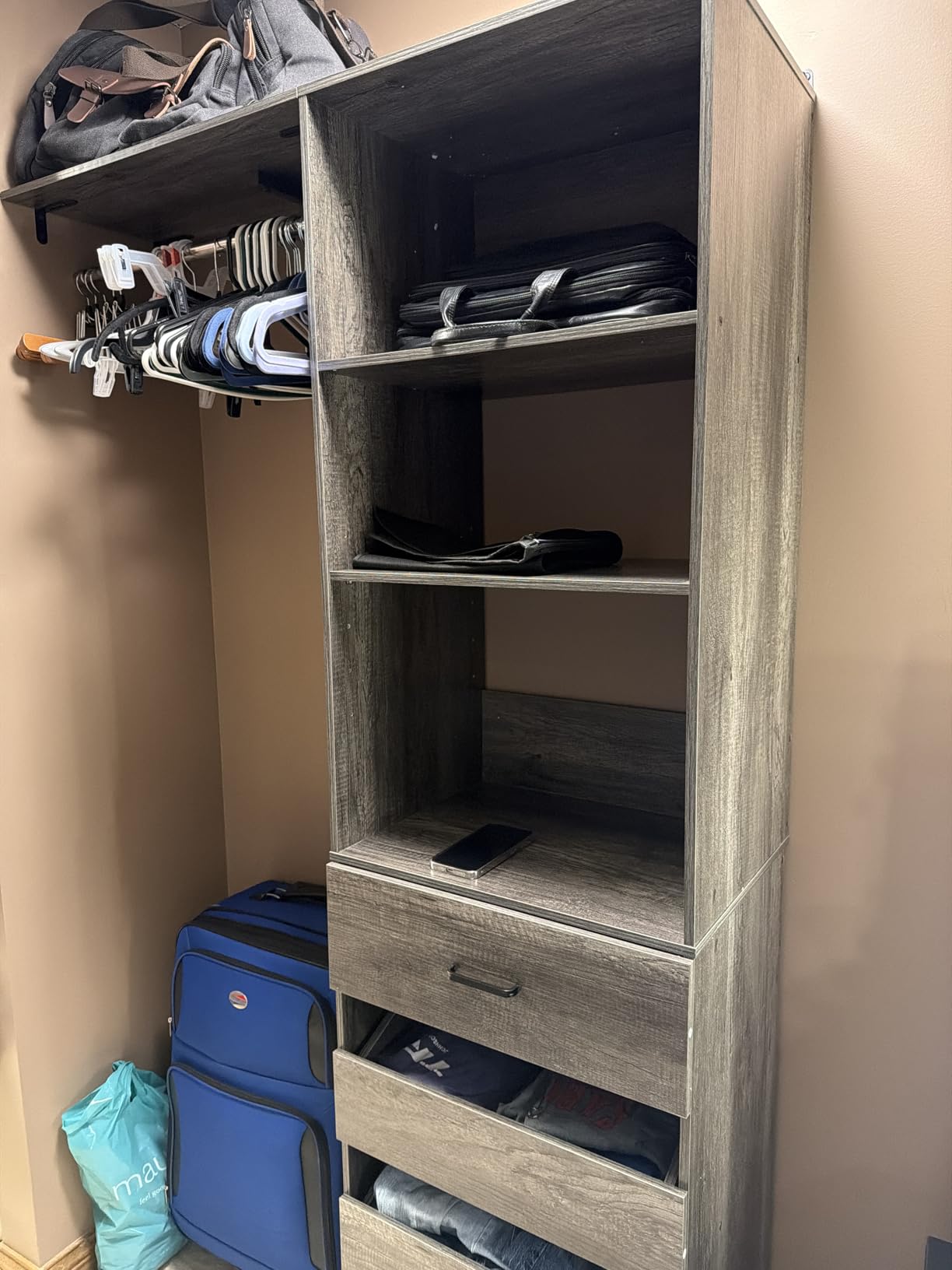 Aheaplus Closet System with 8 Wooden Drawers, Wood Closet Organizer System with Tower, Walk-in Closet Organizer Wardrobe Clothes Rack with 4 Hanging Rods, Garment Rack, Cut to Fit 7-12Ft, Black customer photo 1