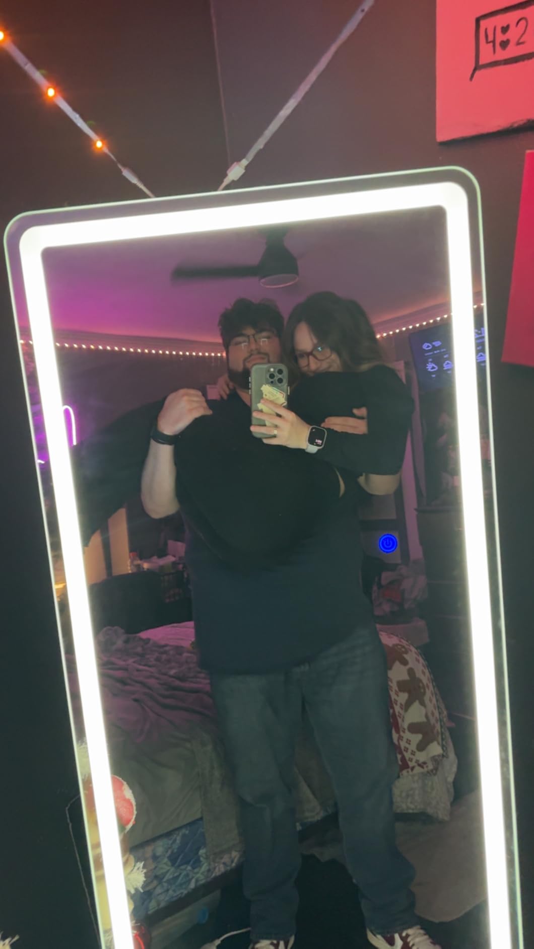 GLSLAND 34x76 inch Full Length Mirror with Lights - LED Full Body Mirrors Stepless Dimmable 3 Color Lighting Floor Standing Hanging for Bedroom Cloakroom, White customer photo 1
