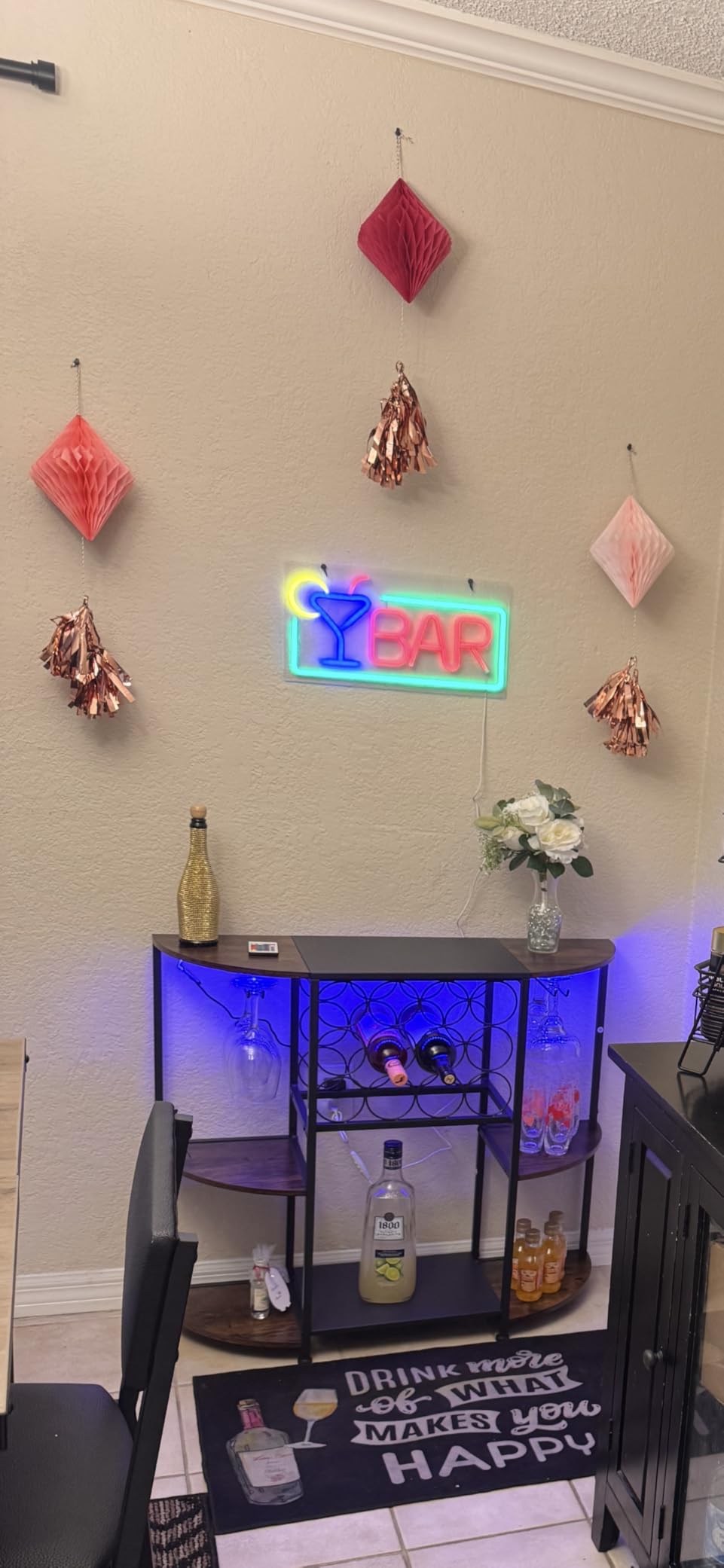 JKsmart Wine Bar Cabinet with LED Lights, Mini Wine Rack with Storage and Glass Holder, Home Bar Cart for Liquor customer photo 1