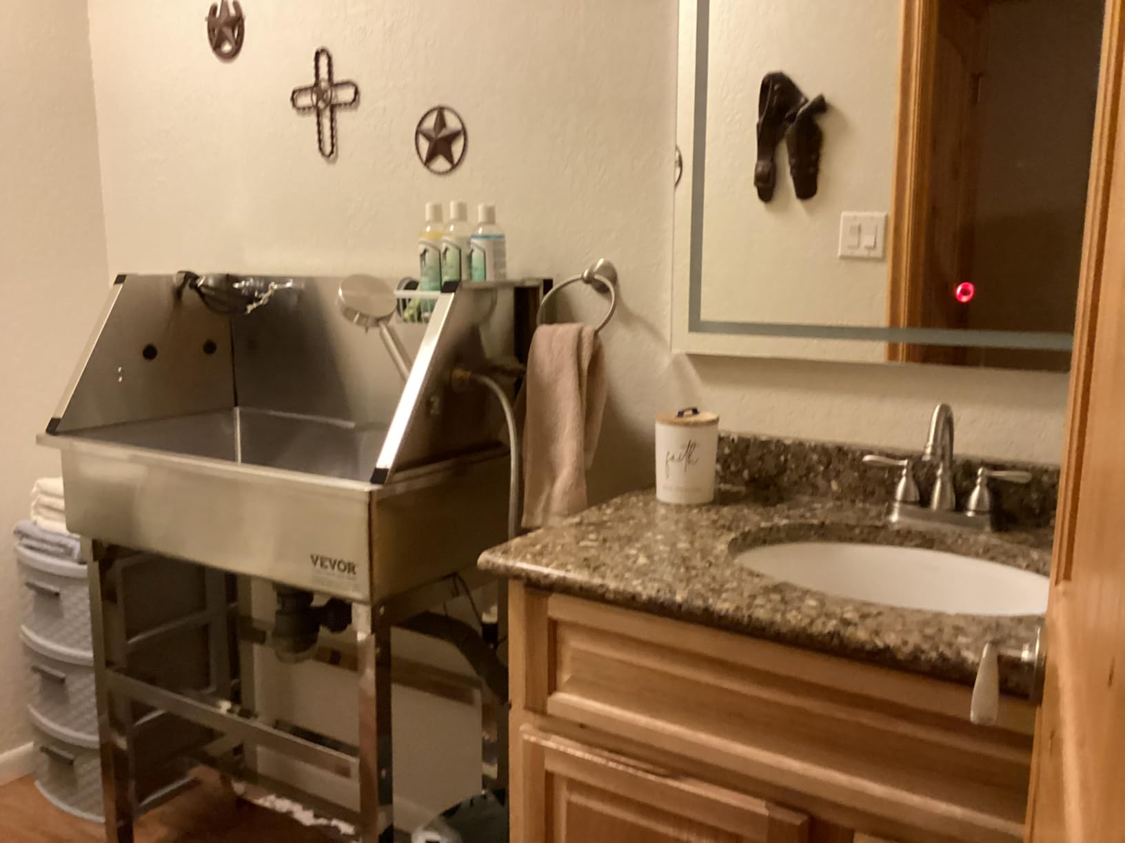 VEVOR Stainless Steel Dog Washing Station, Professional 50 inch Pet Grooming Tub w/Stairs, PE Water Filter Board, Faucet & Showerhead & Soap Holder Bathtub for Large & Medium & Small Pets (Left Door) customer photo 1