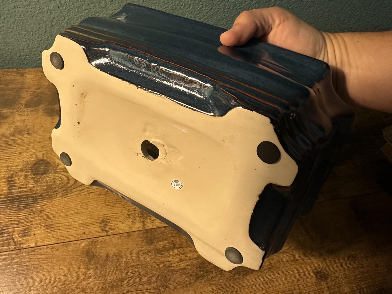 Bonsai Tree Pot 11.6 Inch - Ceramic Succulent Pots, Bonsai Planter for Indoor Outdoor, Decorative Plant Pot with Drainage Hole, Rectangular Flower Pot, Home Garden Decor, Garden Gifts, Green customer photo 2