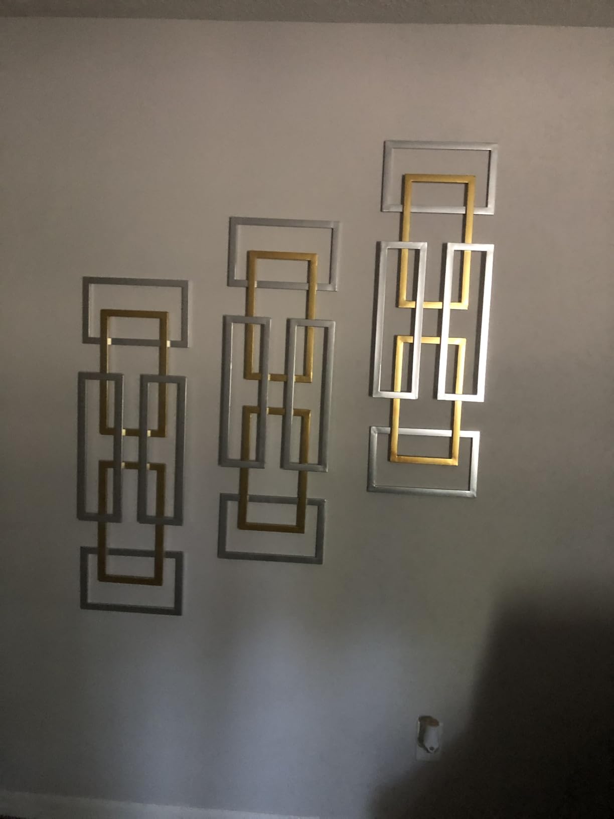 homary Modern Metal Wall Decor Set of 2 - Large Abstract Rectangle 3D Wall Sculpture, Contemporary Gold & Silver Decorative Art customer photo 2