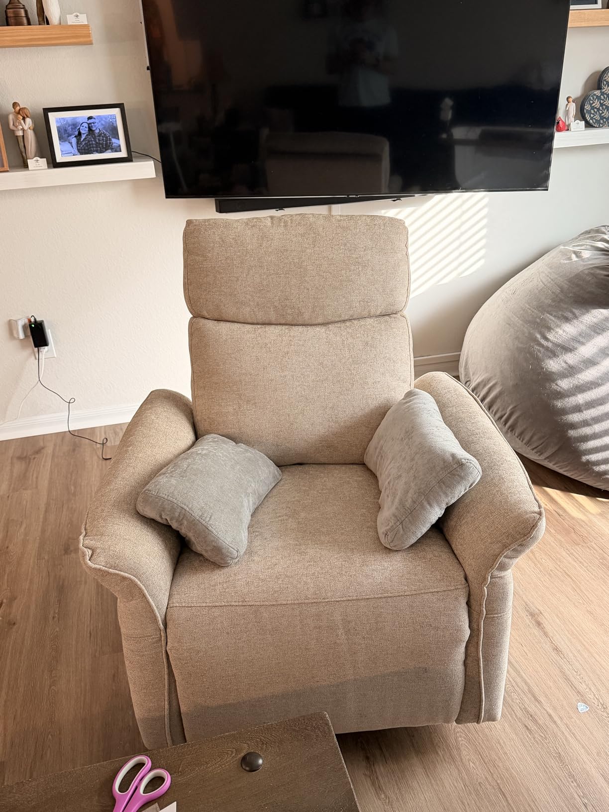 CHITA Power Recliner Chair, Electric Triple-Motor Swivel Glider Nursery Rocking Chair with Adjustable Power Headrest and Lumbar Support, GREENGARD Gold Certified, Solid Wood Base, Khaki Grey customer photo 1