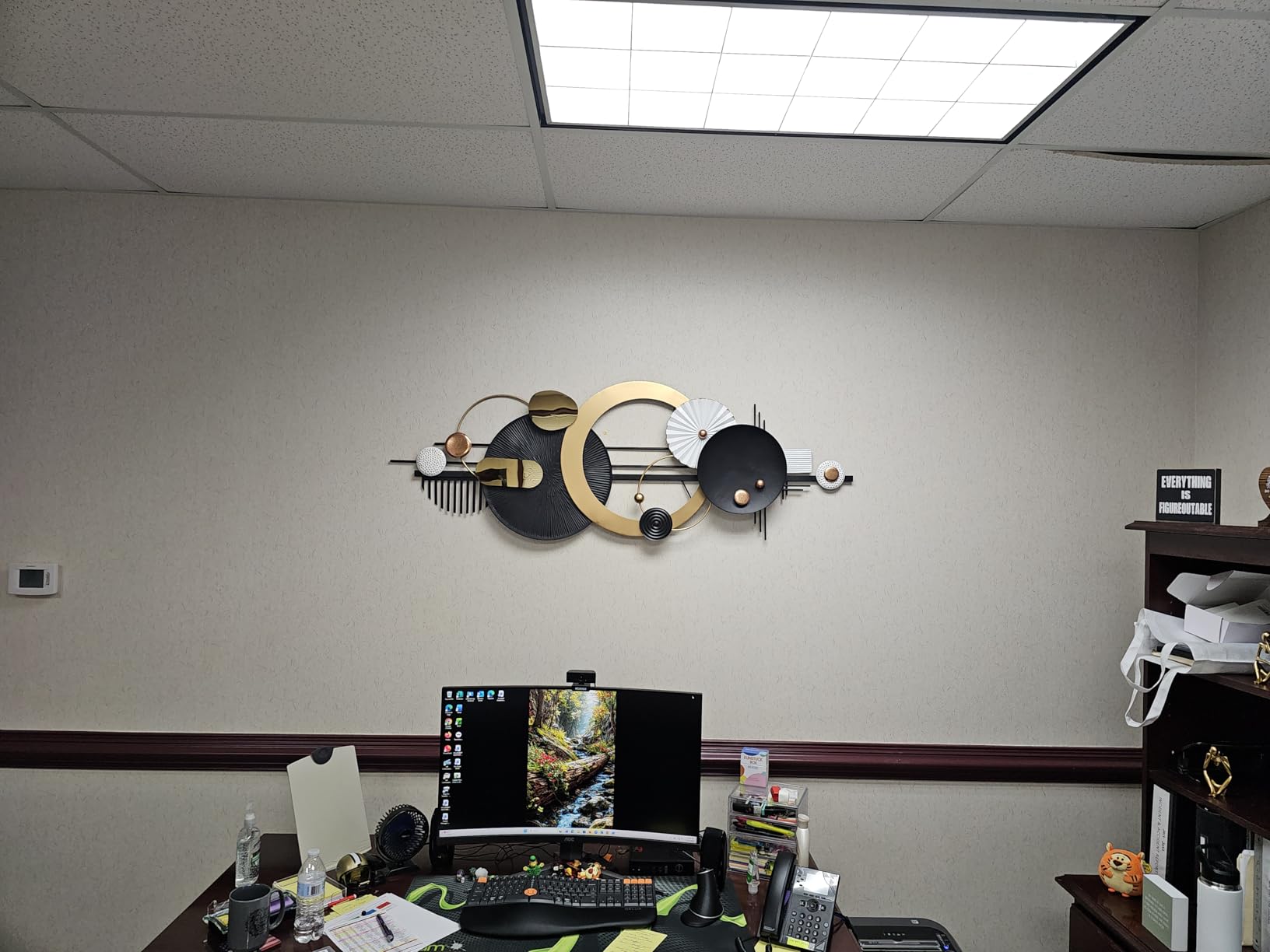 Large Modern Abstract Metal Wall Art, Black and Gold Geometric Circles Wall Decoration, Contemporary Home Decor, 59x24 inches customer photo 1