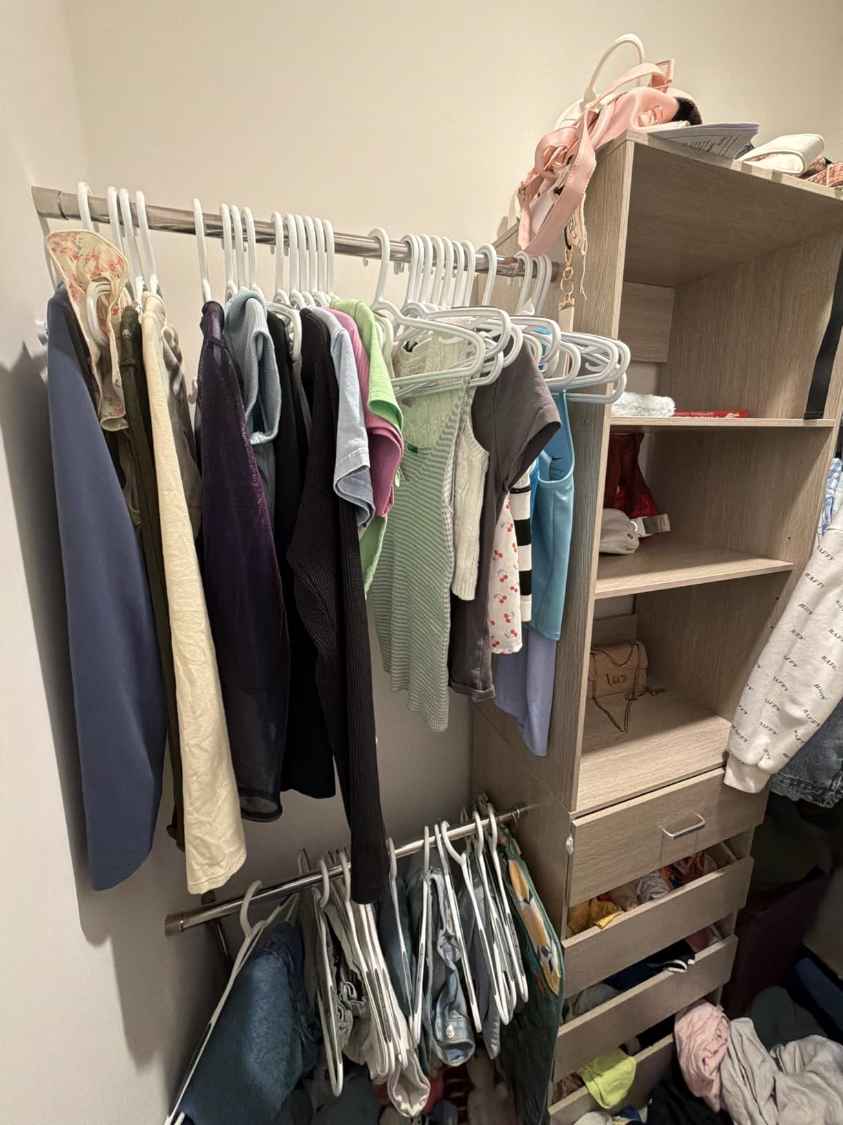 Aheaplus Closet System, 4-9Ft Closet Organizer with 4 Wooden Drawers, Wood Closet Organizer System with Tower, Walk-in Closet Organizer Wardrobe Garment Clothes Rack with 4 Hanging Rods, White Oak customer photo 1