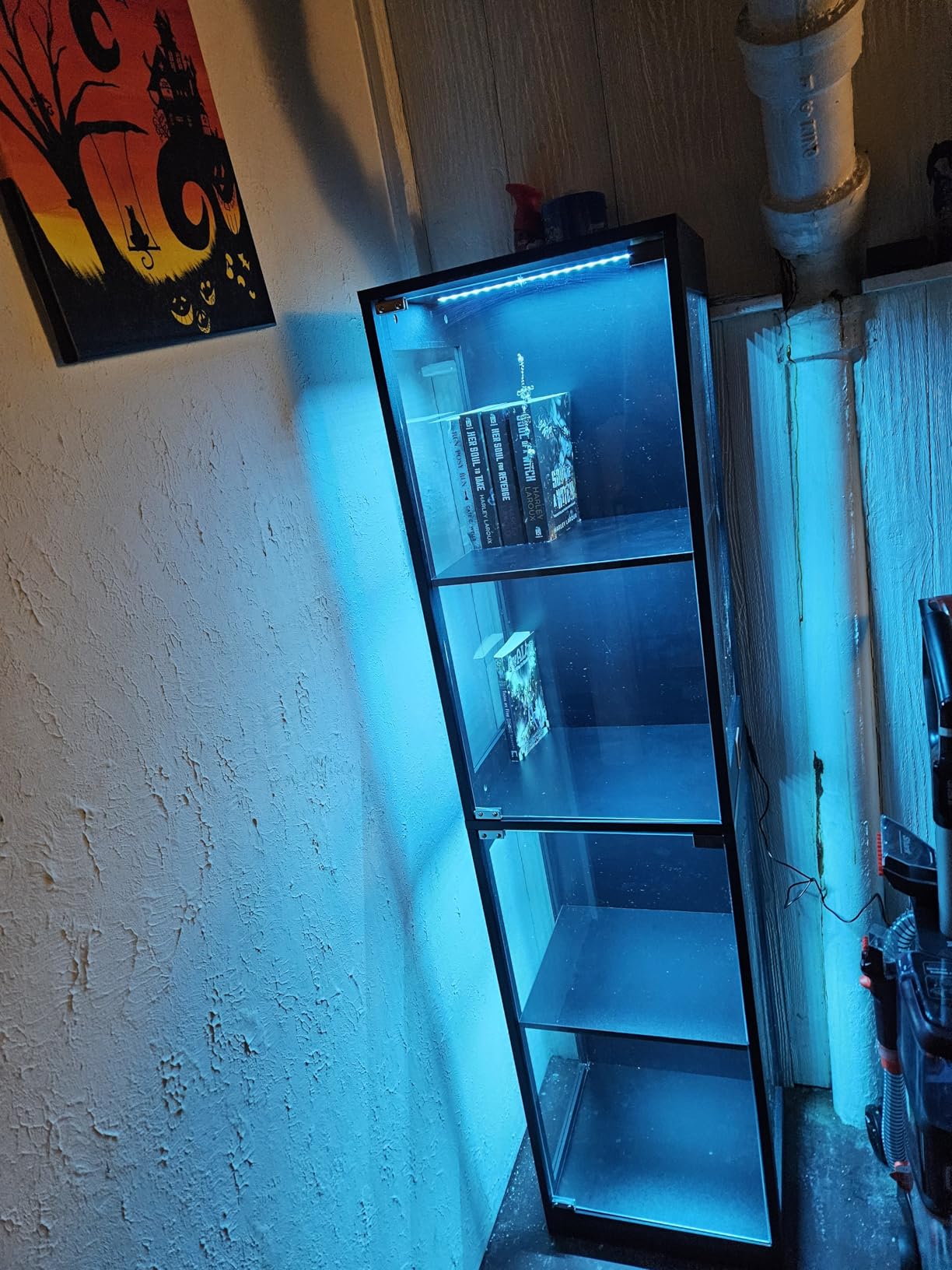 Glass Display Cabinet, 4-Tier Curio Cabinets with 3 Color Lights for Collectibles, Storage Cabinet with Door, Glass Display Case & Bookcase with Human Body Sensor, Black customer photo 1