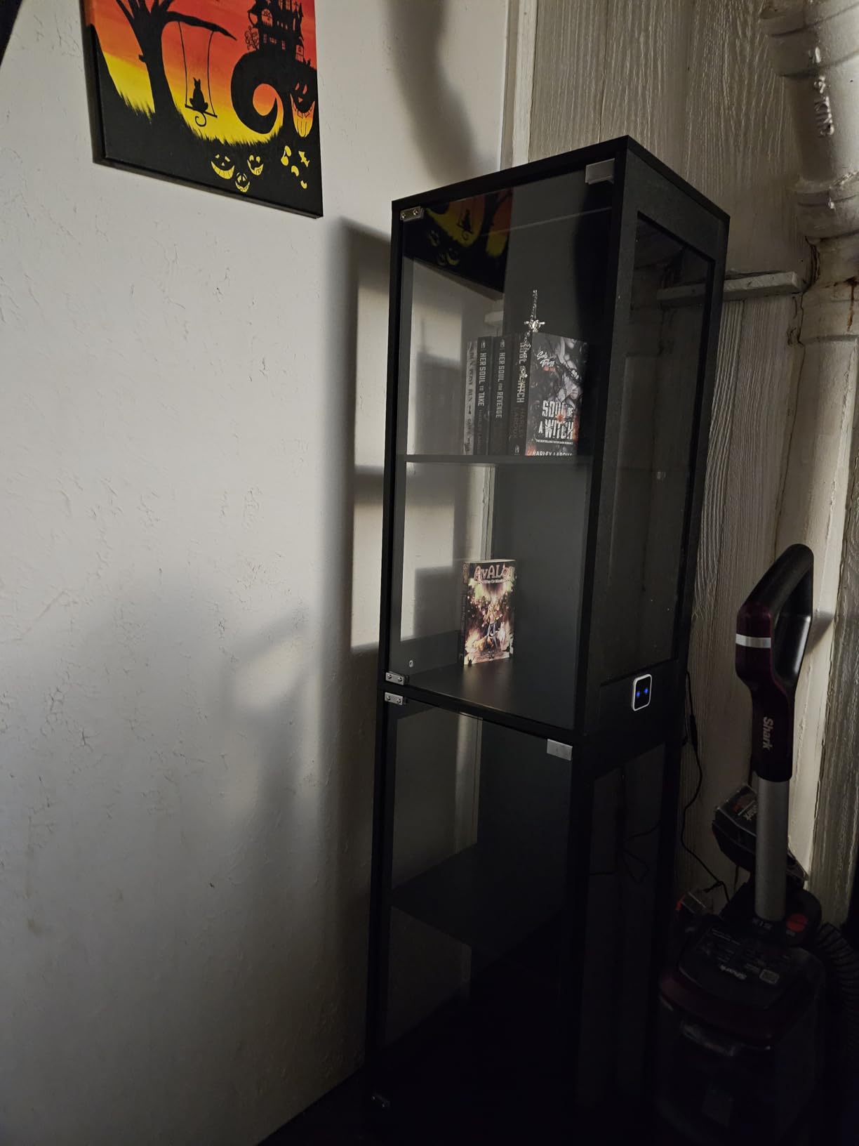 Glass Display Cabinet, 4-Tier Curio Cabinets with 3 Color Lights for Collectibles, Storage Cabinet with Door, Glass Display Case & Bookcase with Human Body Sensor, Black customer photo 2