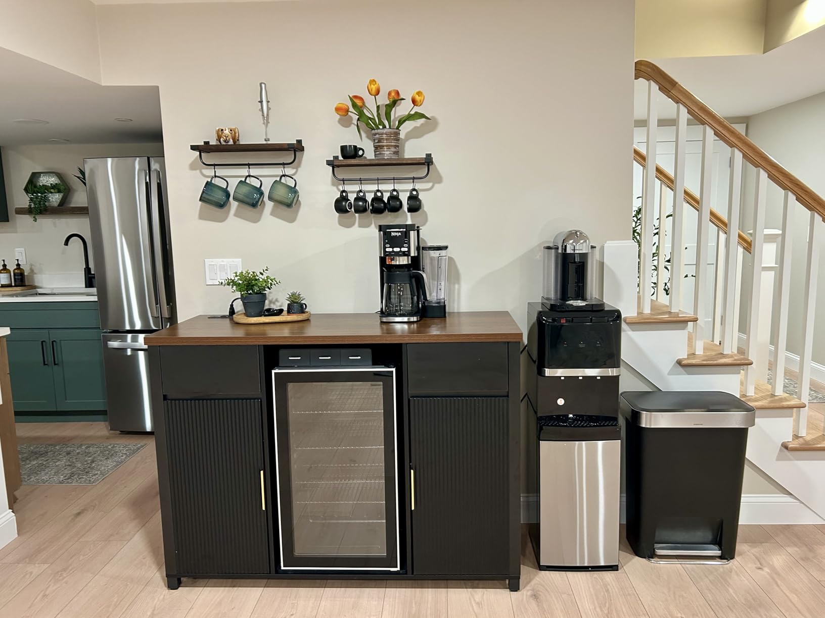 GDLF Large Coffee Bar Cabinet with Fridge Space, Mini Fridge Cabinet with Wine Storage, Buffet Sideboard Table for Home, Fluted Modern Design, 53.2