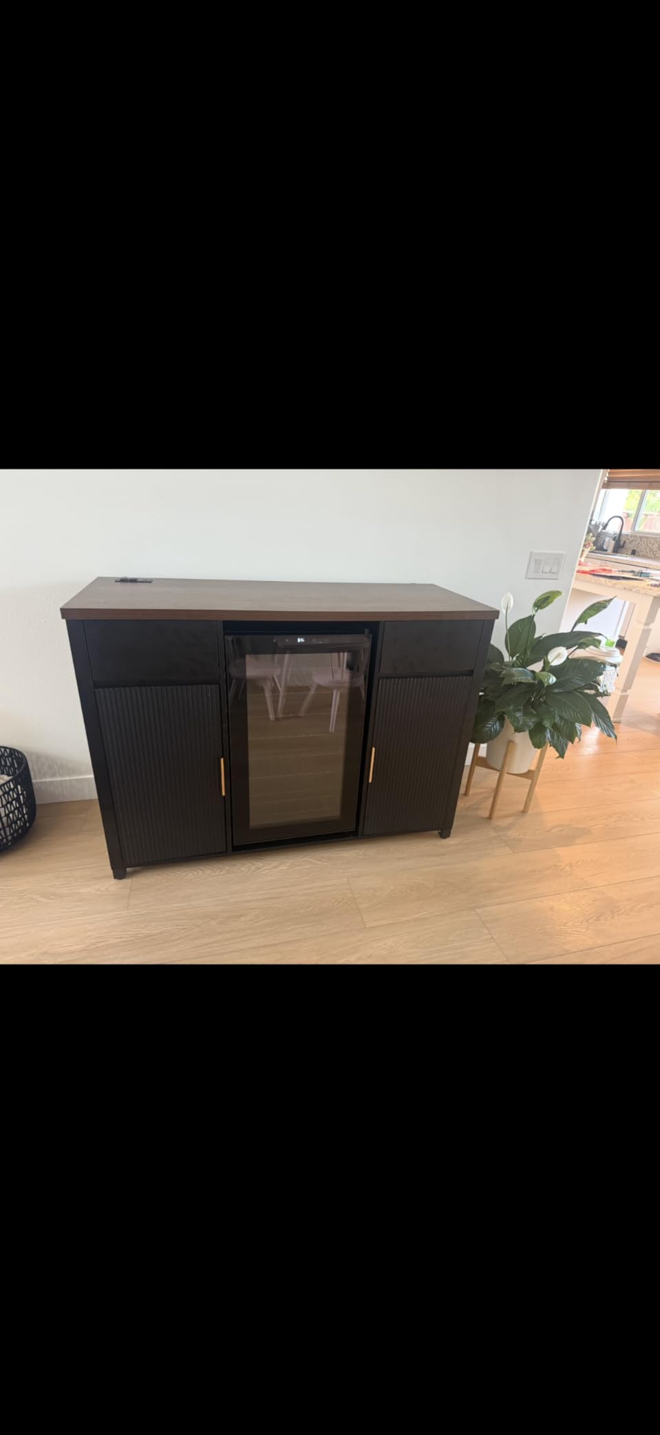 GDLF Large Coffee Bar Cabinet with Fridge Space, Mini Fridge Cabinet with Wine Storage, Buffet Sideboard Table for Home, Fluted Modern Design, 53.2