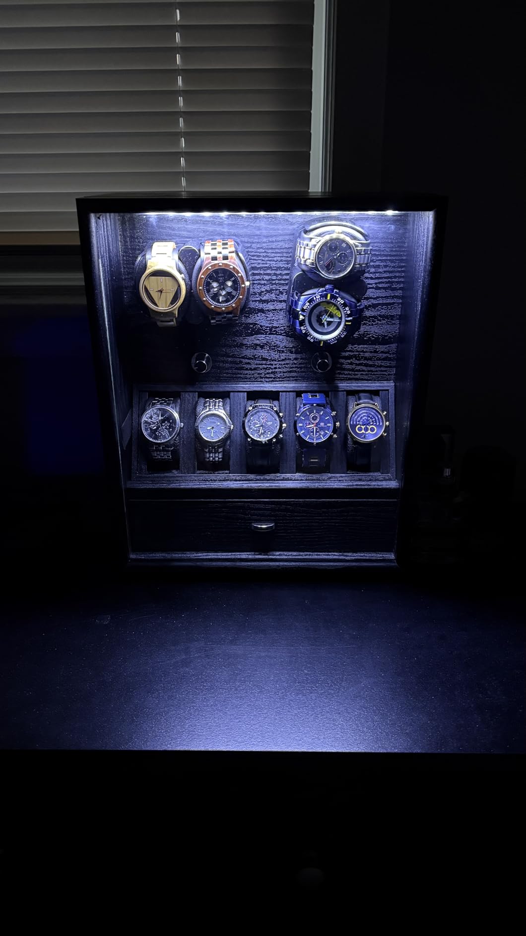 Oryx Watch Winder for 4/6/9 Automatic Watches, Rotating Watch Box 5 Rotation Modes Display Case with Extra Watches Holders and Jewelry Storage, Lockable Winders LED Light USB/AC Powered Mabuchi Motor customer photo 1